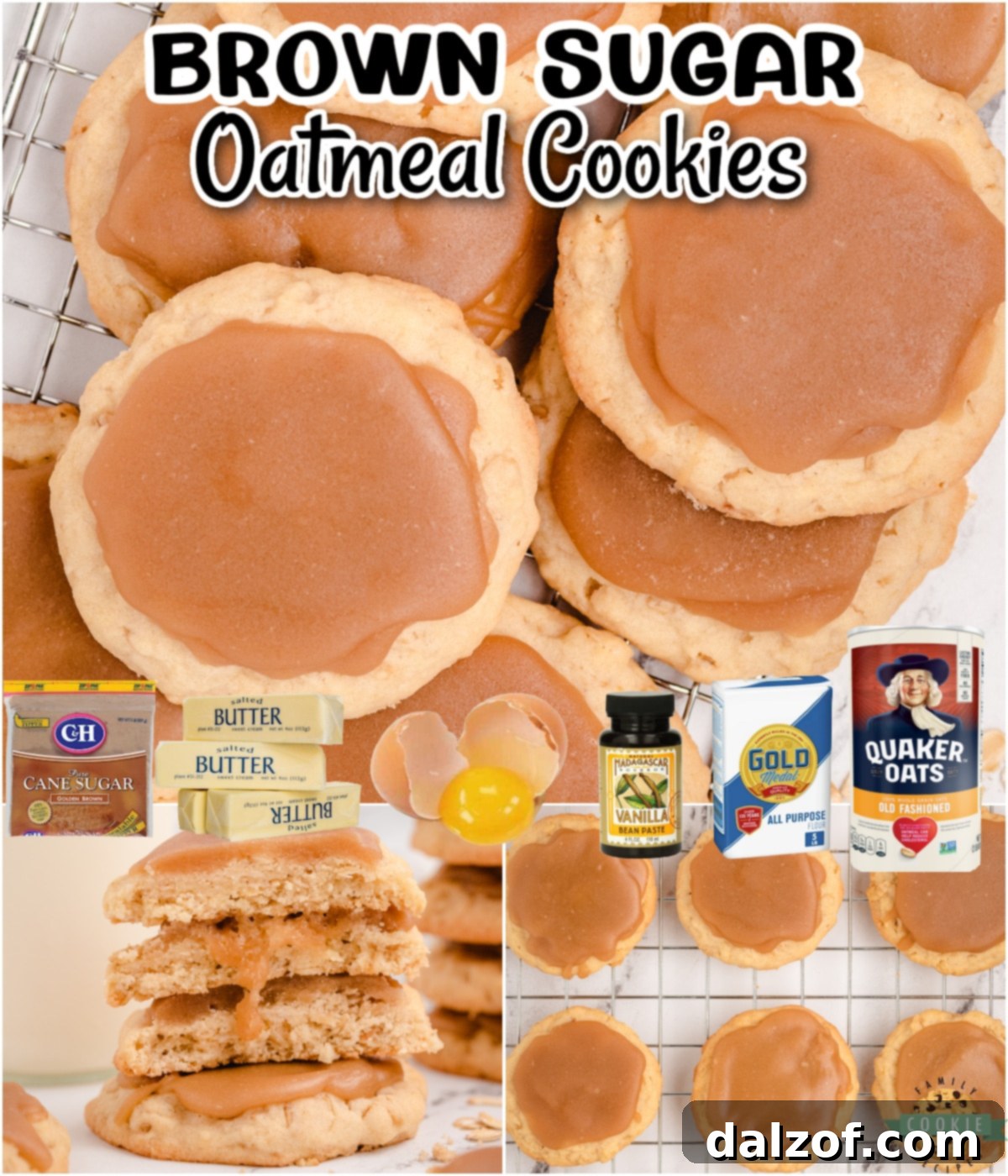 Brown Sugar Oatmeal Cookies are chewy cookies packed with incredible flavor! Made from scratch and topped with a brown sugar frosting, these oatmeal cookies are simply delightful.