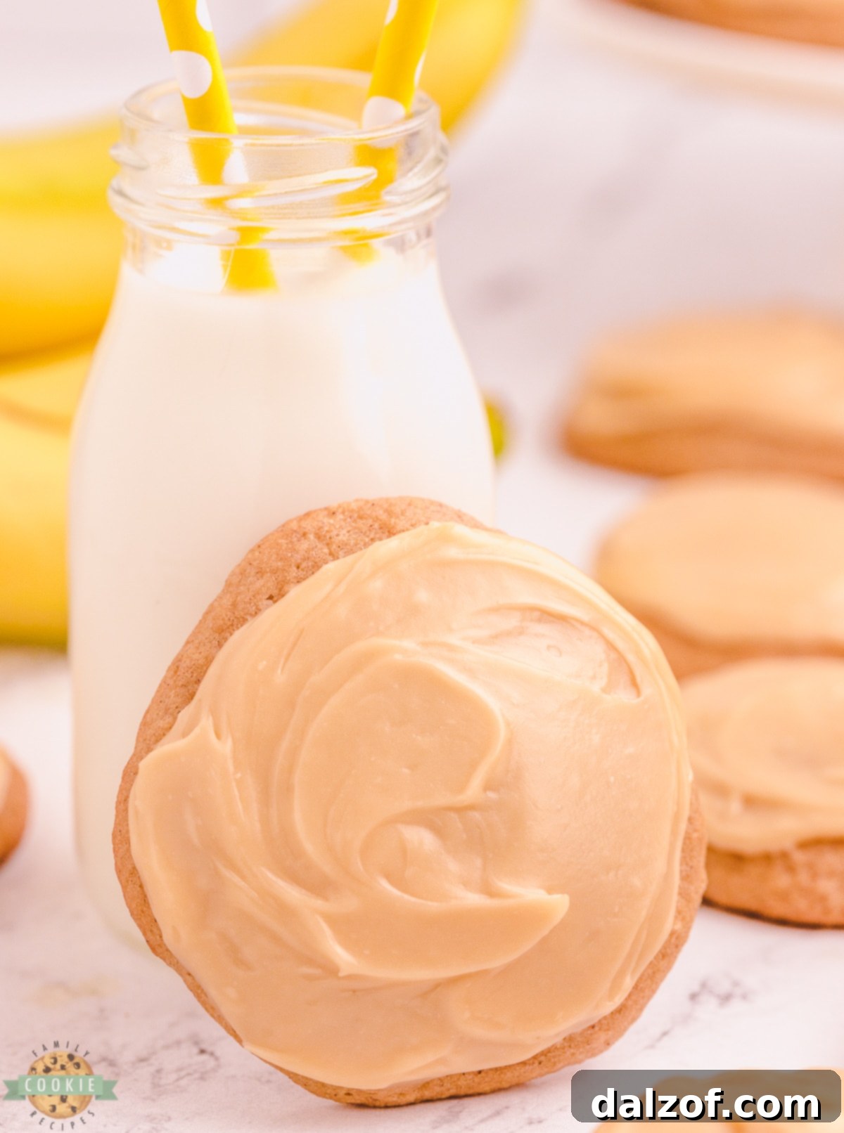 Decadent Caramel Banana Cookies 3 caramel banana cookie with a glass of milk