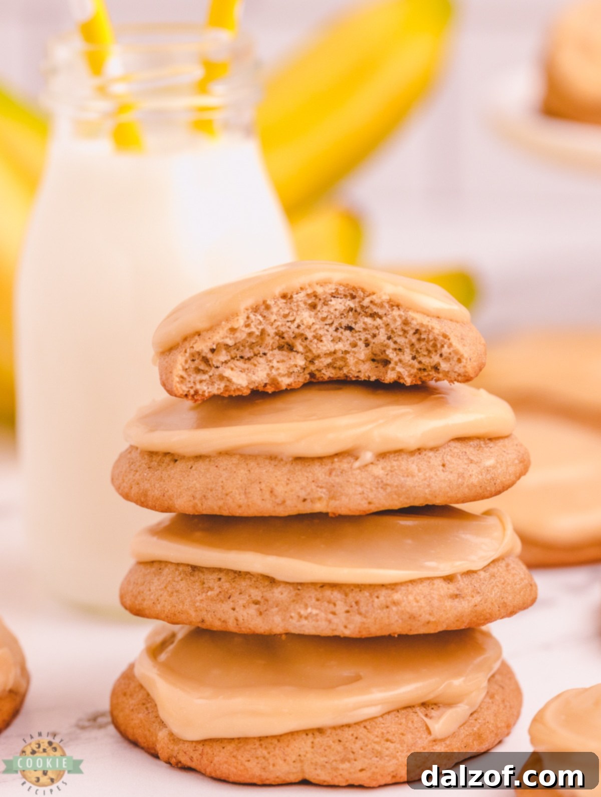 Decadent Caramel Banana Cookies 8 caramel banana cookie with a bite taken out
