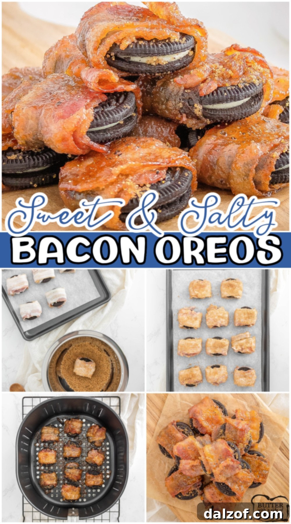 Bacon Wrapped Oreos are a sweet, salty and oh so tasty snack everyone loves! These oreos wrapped in bacon are so easy to make & satisfy a craving you never knew you had!