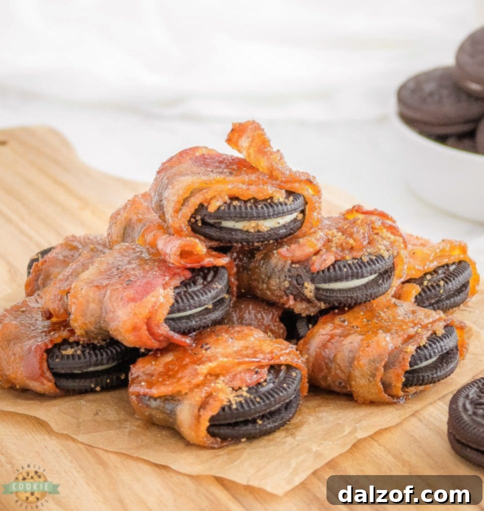 Close-up of Uncooked Oreos Wrapped in Bacon