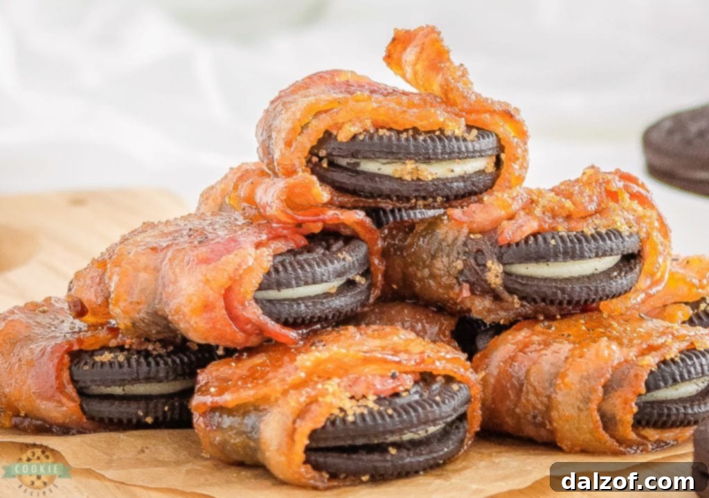 Close-up of Cooked Bacon Wrapped Oreos on a Plate