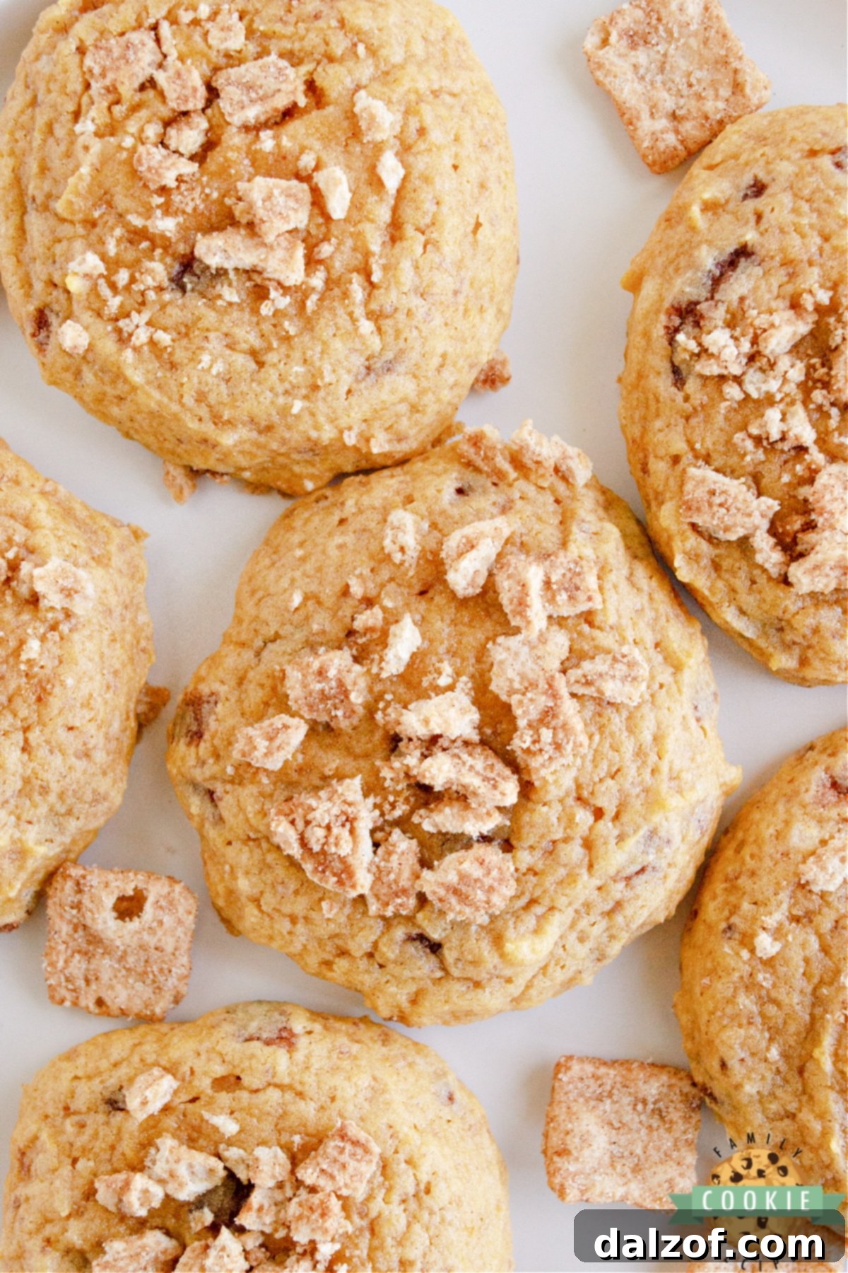 Autumn Spice Cereal Crunch Cookies 7 Cinnamon Toast Crunch Pumpkin Cookies made with a cookie mix, canned pumpkin and Cinnamon Toast crunch cereal. Only 5 ingredients needed to make this delicious pumpkin cookie recipe!