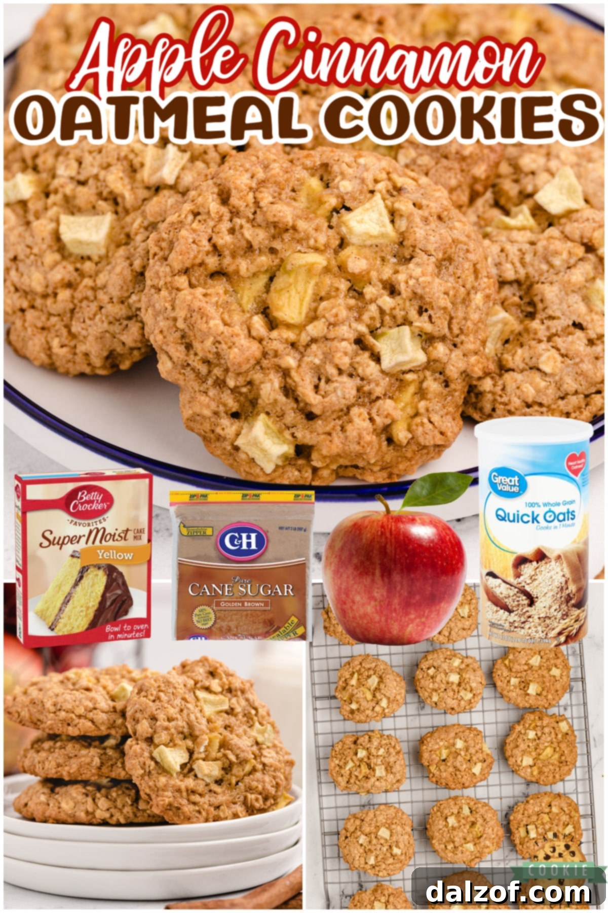 Apple Cinnamon Oatmeal Cookies made with a cake mix, fresh apples, applesauce and a few other basic ingredients. Delicious cake mix cookie recipe that tastes like apple pie!
