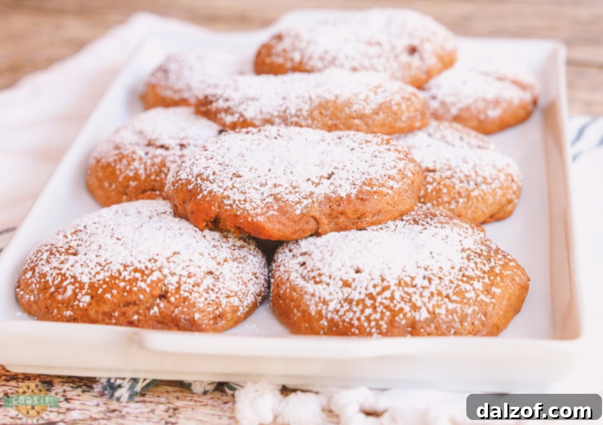 Banana molasses cookies with a dusting of powdered sugar