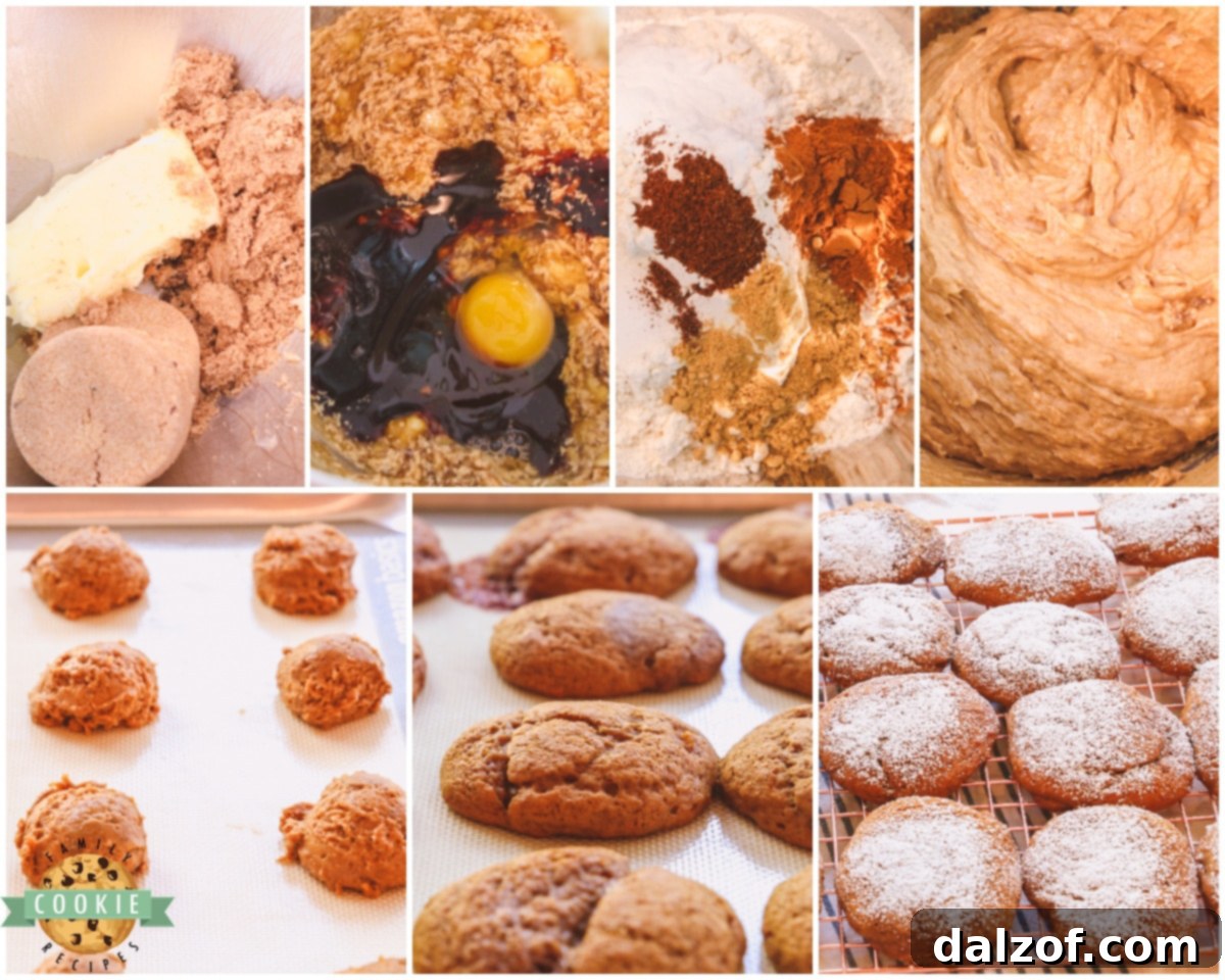 Steps for making banana molasses cookies