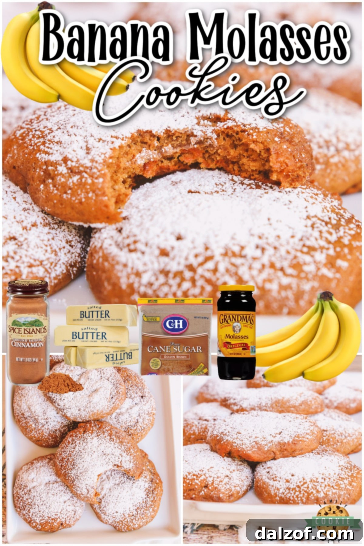 Soft and chewy banana molasses cookies with spices