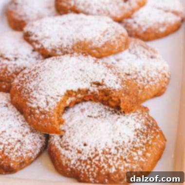 banana molasses cookies dusted with powdered sugar