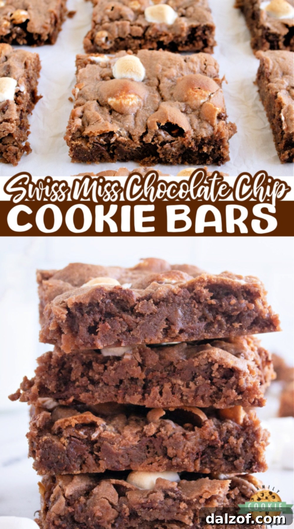 A delicious close-up of Swiss Miss Chocolate Chip Cookie Bars, showcasing their gooey interior.