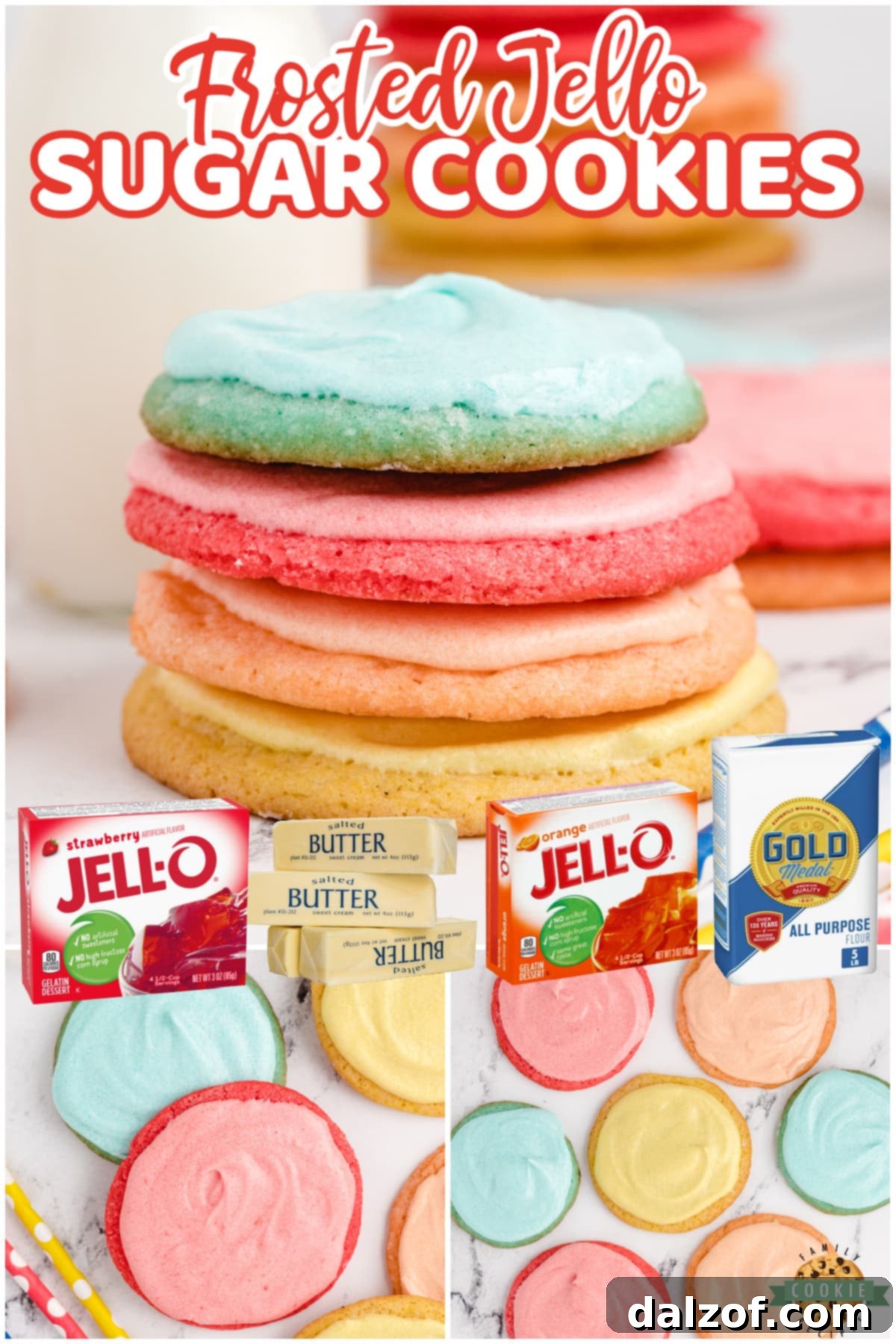 Jello Sugar Cookies are made with Jello in the cookies and the frosting! Soft sugar cookie recipe that can be made with any flavor and the simple buttercream frosting can be flavored to match. 