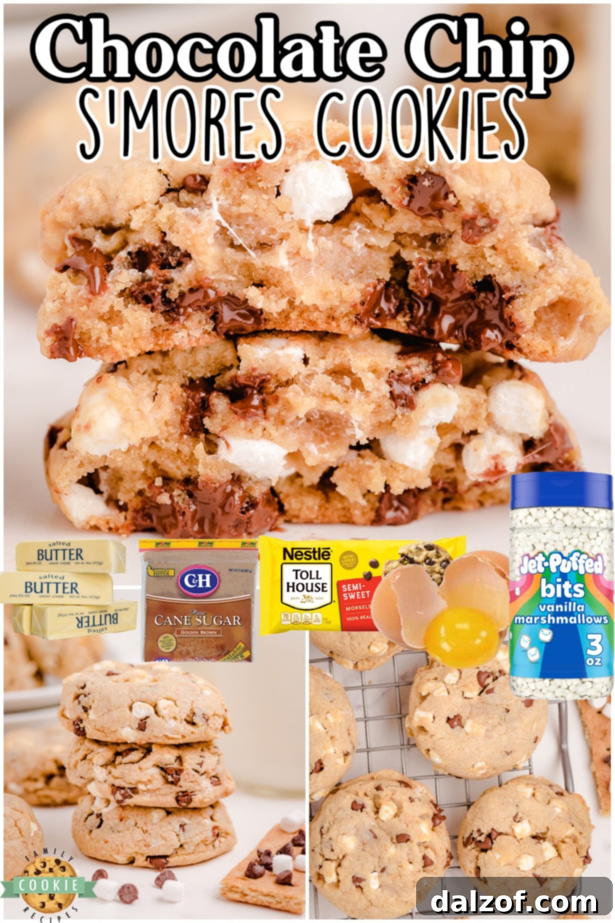 Smores Cookies are a delightful twist on a classic treat! These chocolate chip smore cookies are made with marshmallow bits, rich chocolate chips and soft cookie dough to create a perfectly sweet treat. 