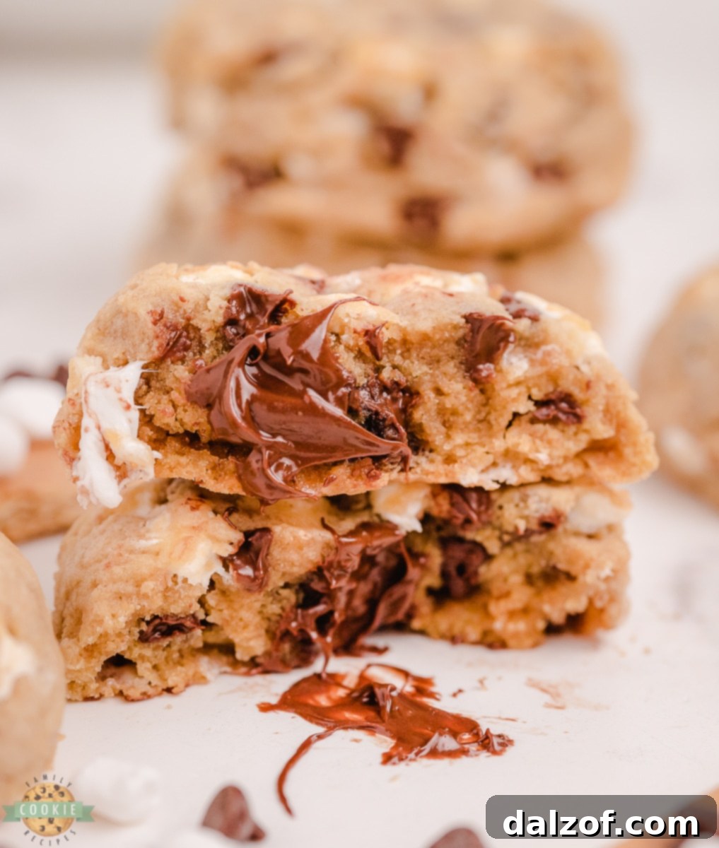 gooey chocolate chip smores cookies ready to be eaten