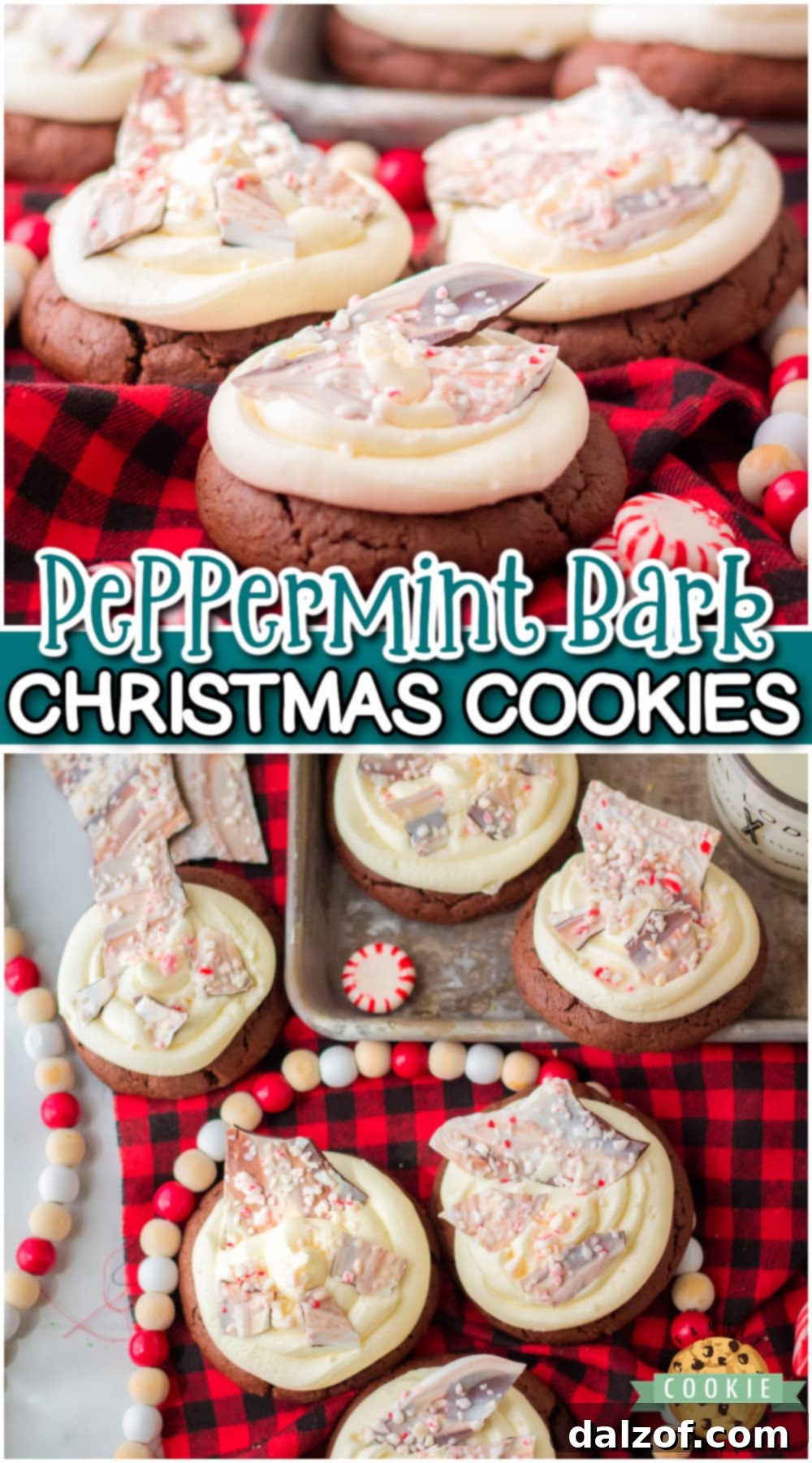 Peppermint Bark Cookies are the ultimate Christmas cookies, a sensational holiday dessert! These peppermint cookies are bakery-style chocolate cookies topped with peppermint buttercream & homemade peppermint bark!