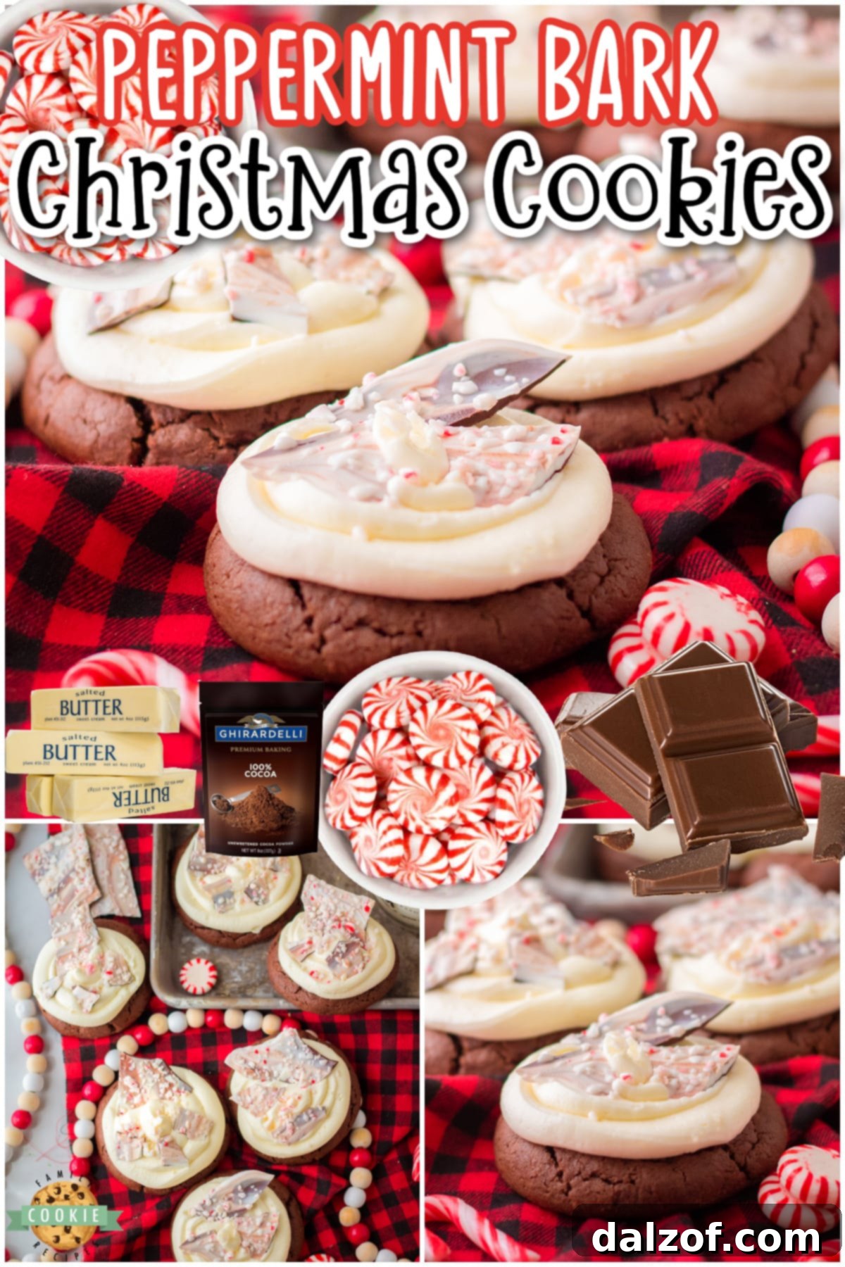 Peppermint Bark Cookies are the ultimate Christmas cookies, a sensational holiday dessert! These peppermint cookies are bakery-style chocolate cookies topped with peppermint buttercream & homemade peppermint bark!