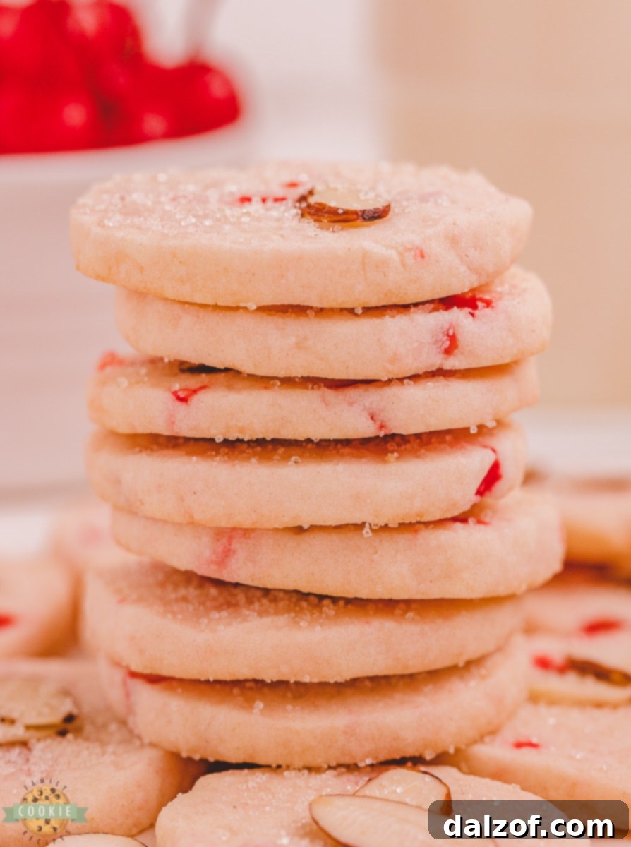 stack of cherry shortbread cookies
