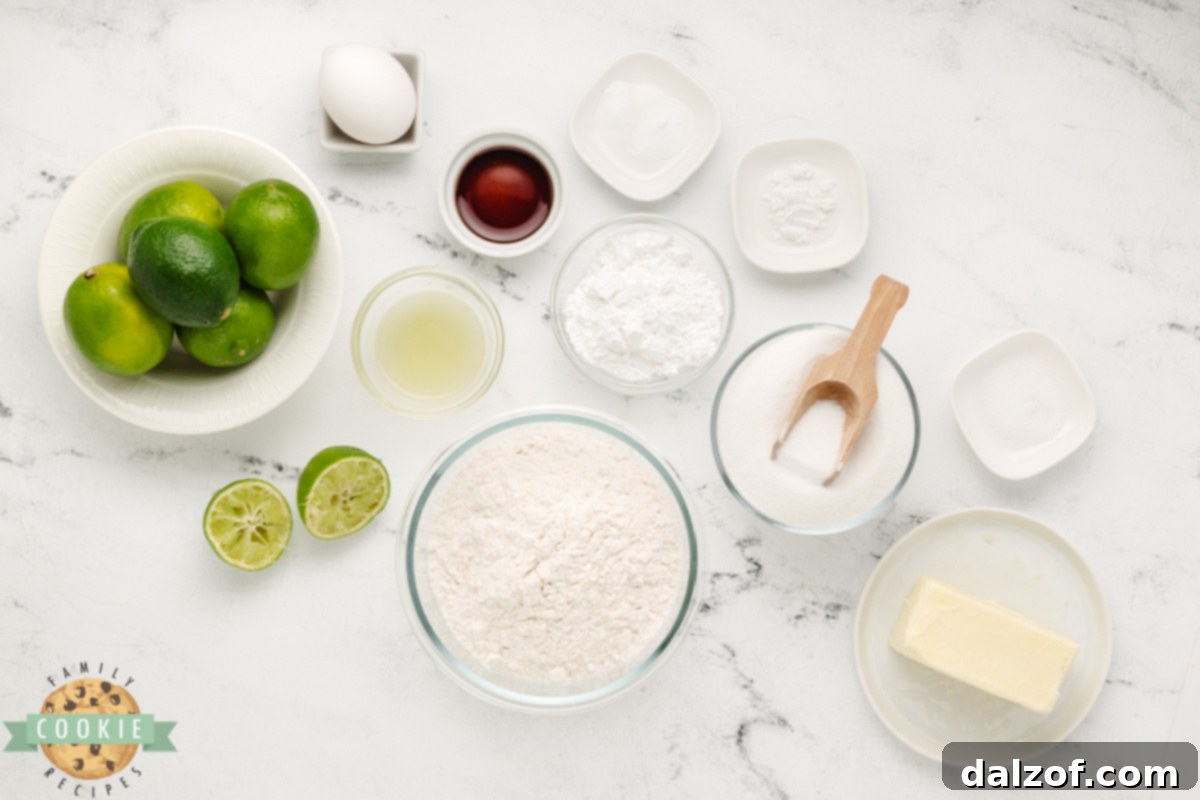 Essential ingredients for making delicious Lime Sugar Cookies.