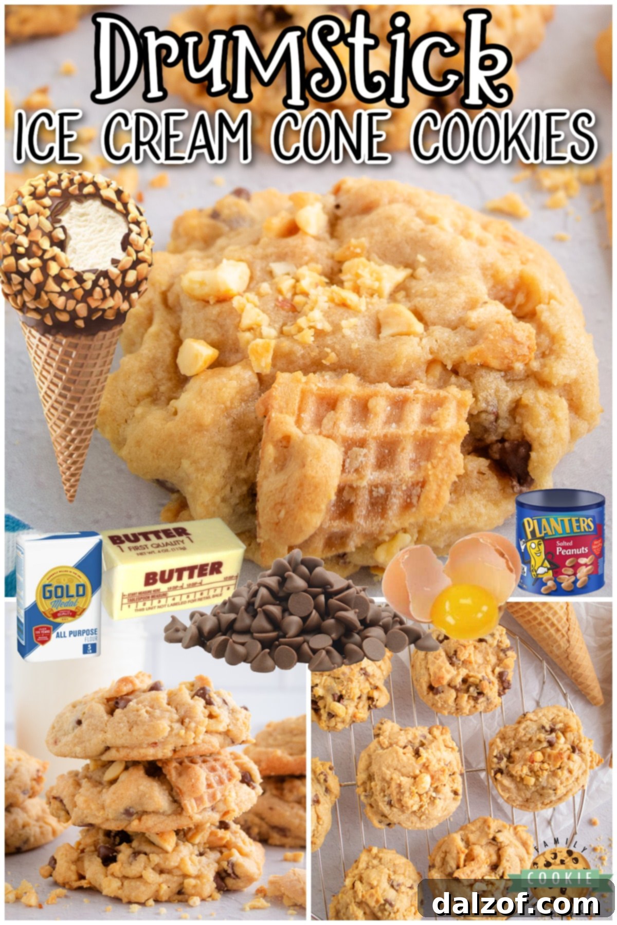 Ice Cream Cone Cookies made with waffle cones & chocolate chips! Fun cookies made with classic drumstick ice cream cones in mind!