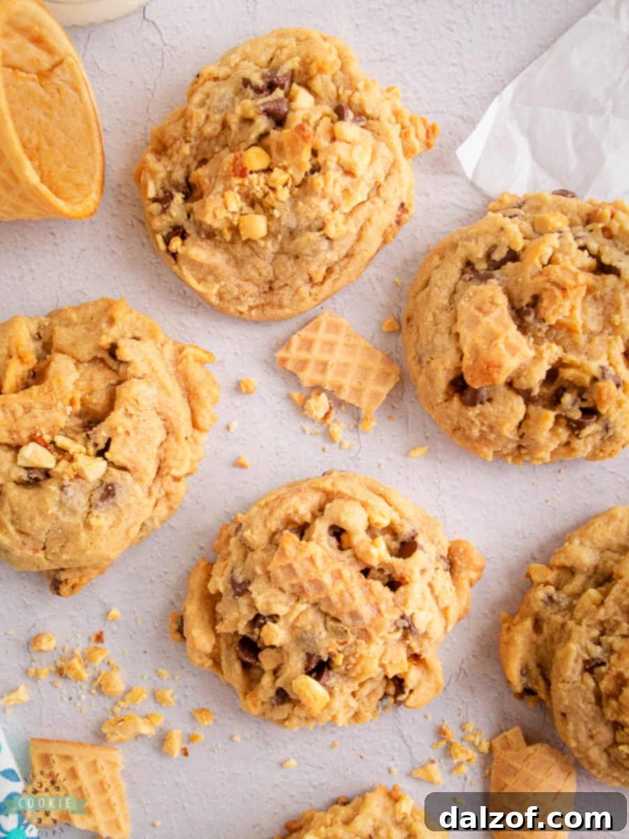waffle cone added to chocolate chip cookies