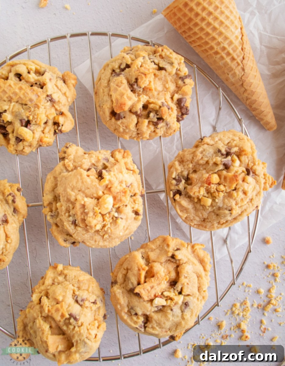ice cream cone cookies on a cooling rack