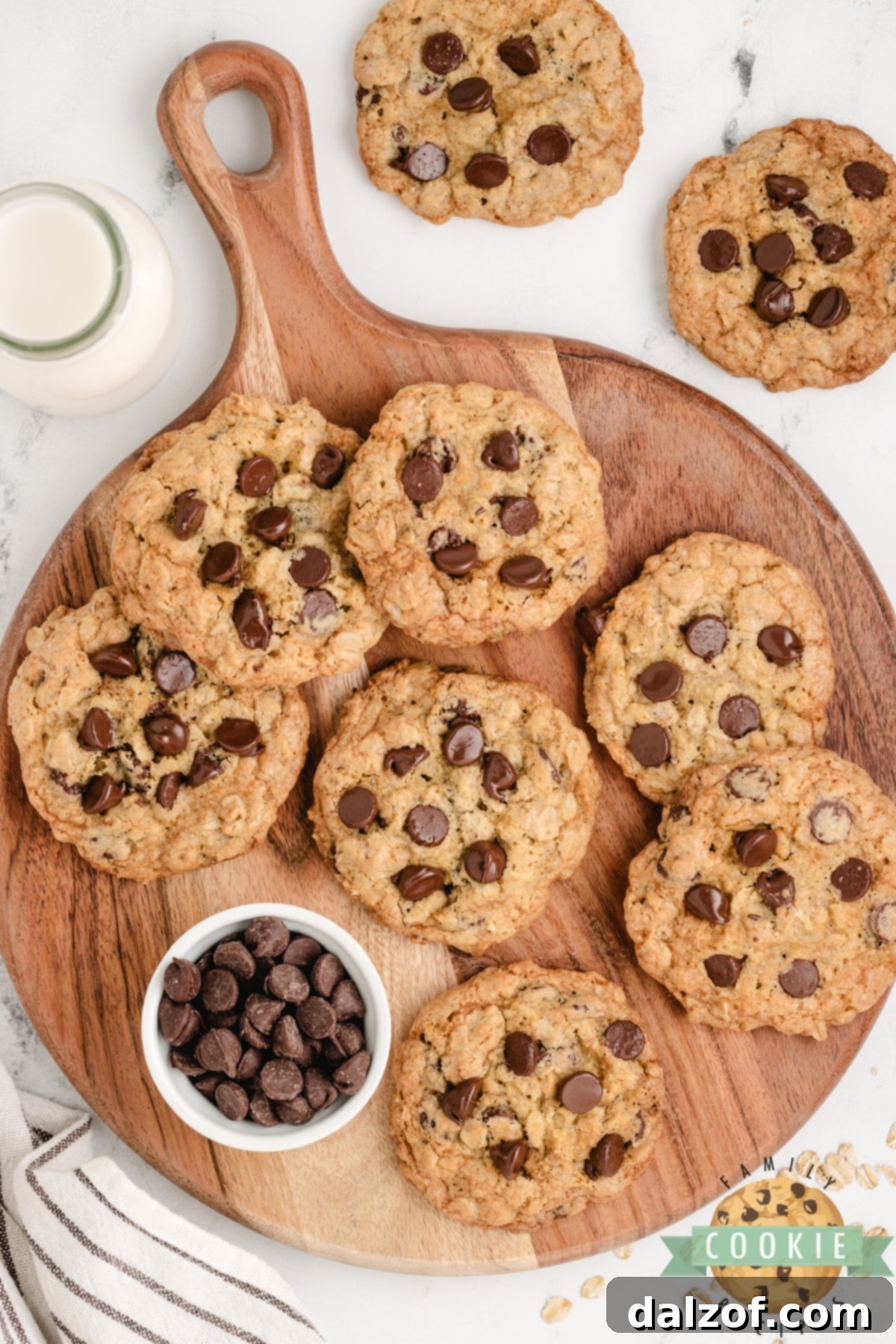 A plate of soft and chewy Oatmeal Chocolate Chip Cookies, perfect for a treat.