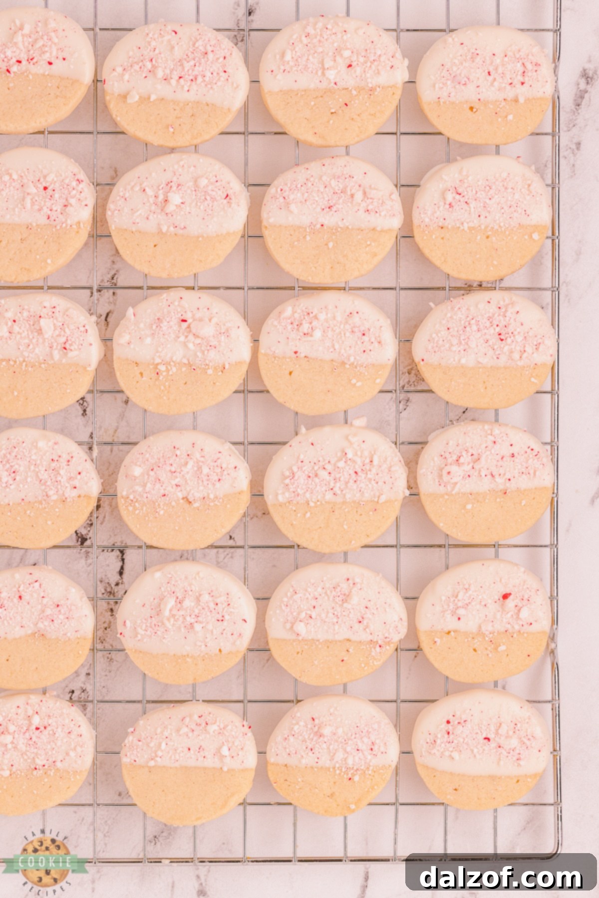 peppermint shortbread on a cooling rack