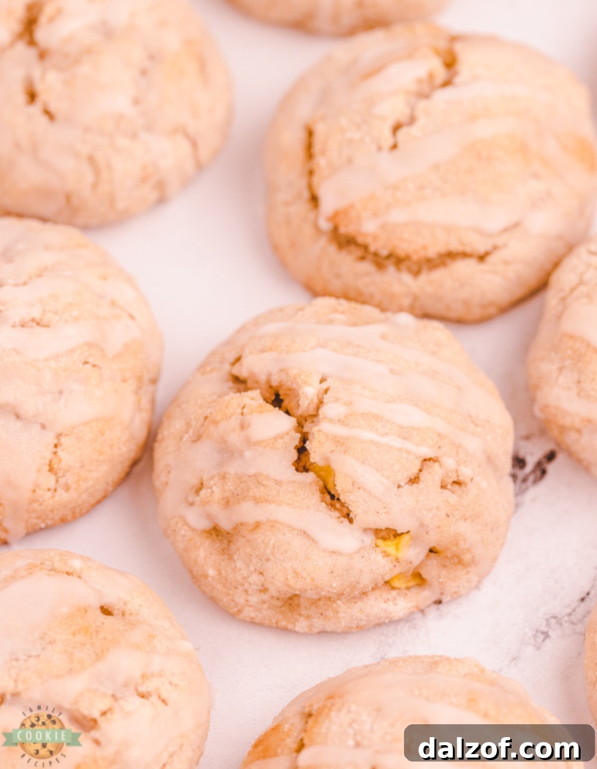 Close-up of scone cookies with apple cinnamon flavors, showing the tender texture.