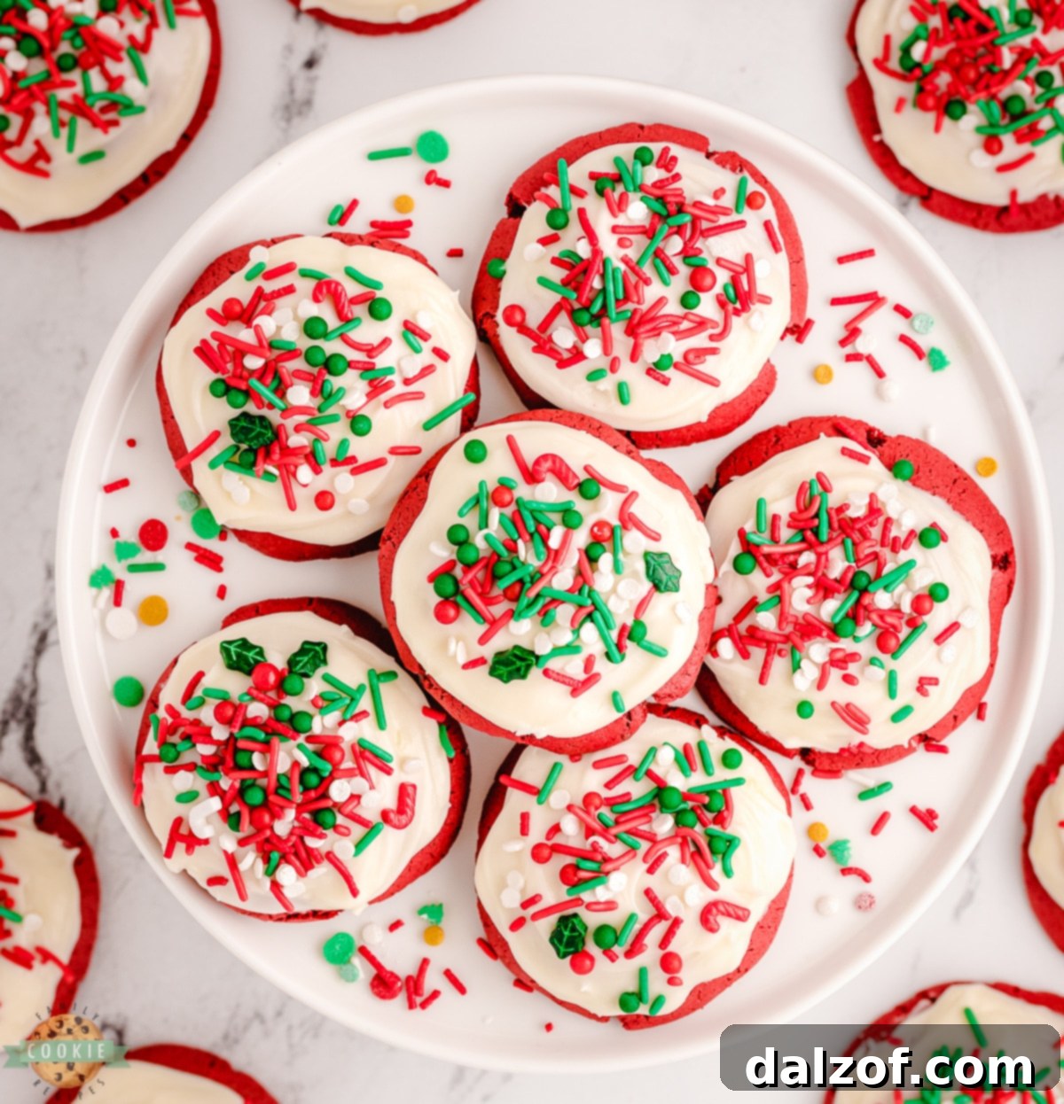 plate of red velvet cookies