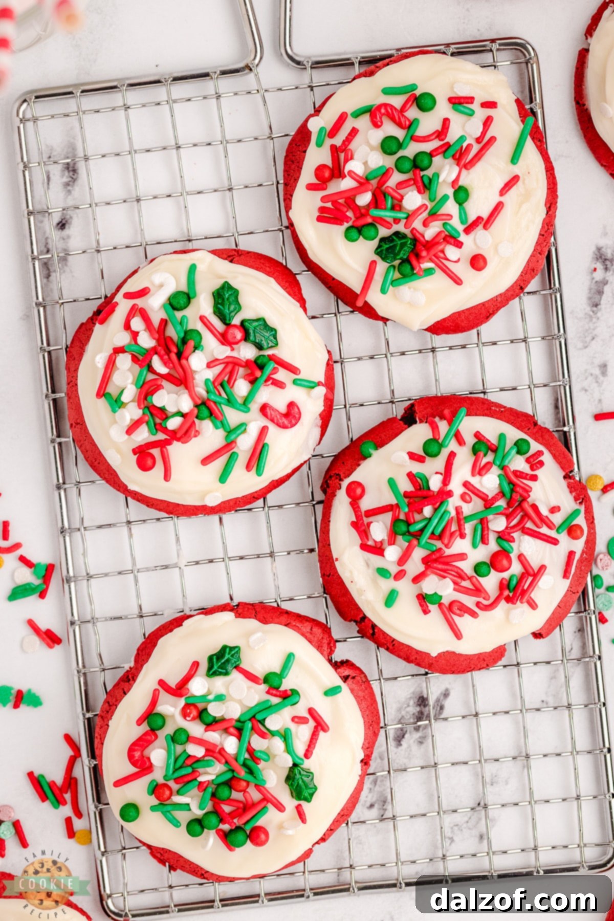 red velvet cookies on a cooling rack