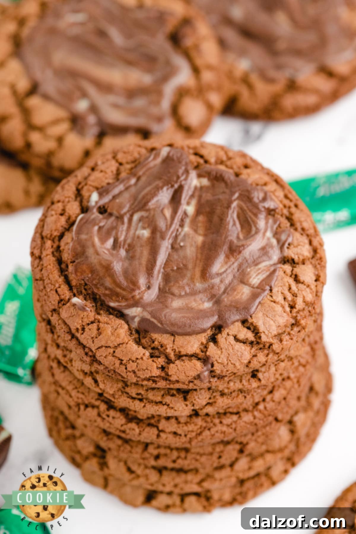 Stack of mint chocolate cookies