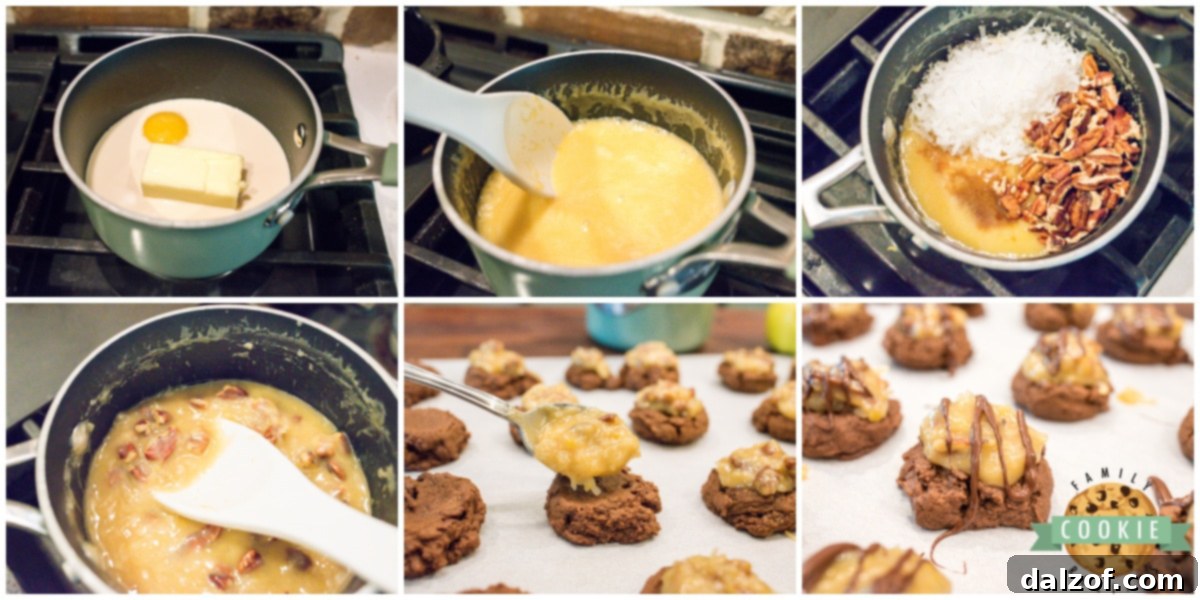 Process of cooking the creamy coconut pecan topping