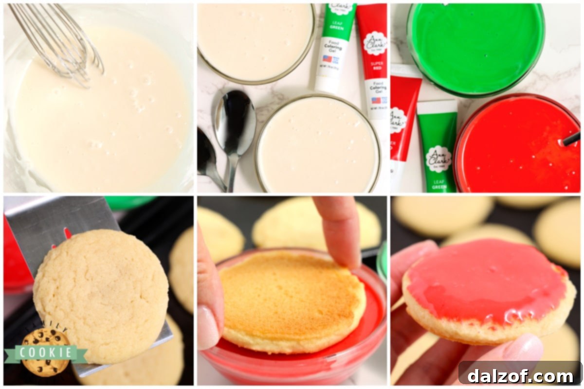 Dipping sugar cookies in icing