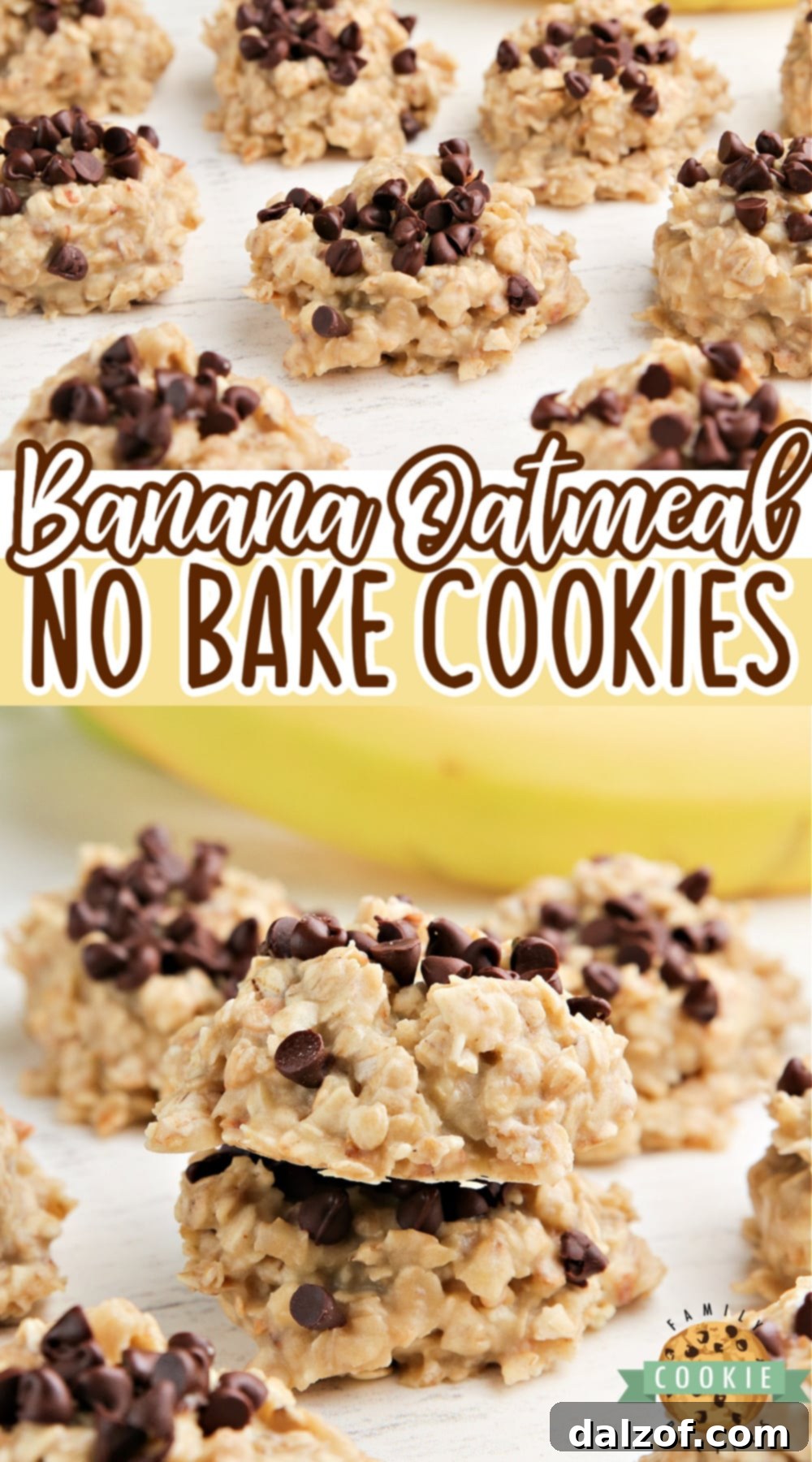 A vibrant display of finished Banana Oatmeal No Bake Cookies, enticing and delicious.