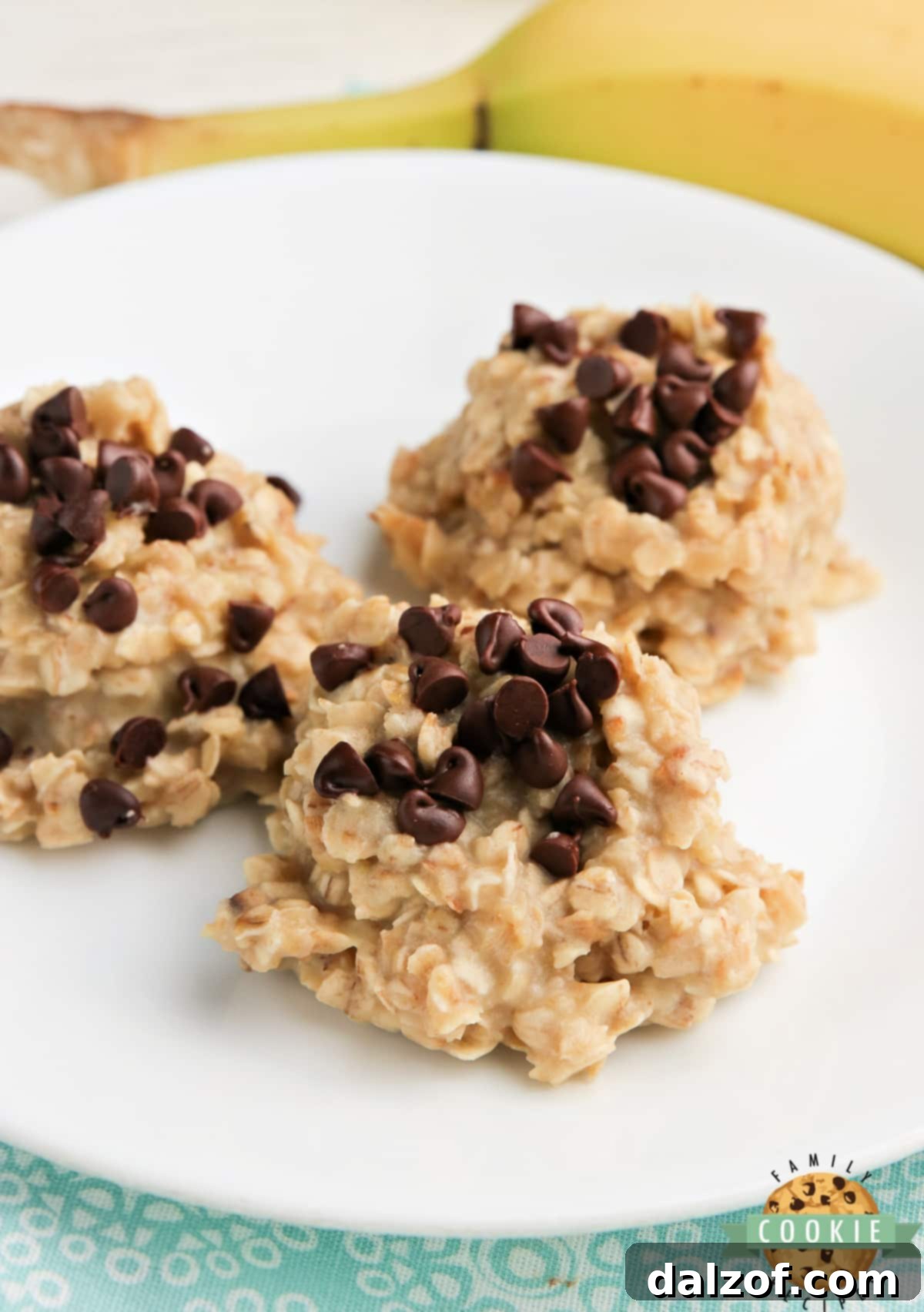 Close-up of a batch of banana no-bake cookies with a creamy texture.