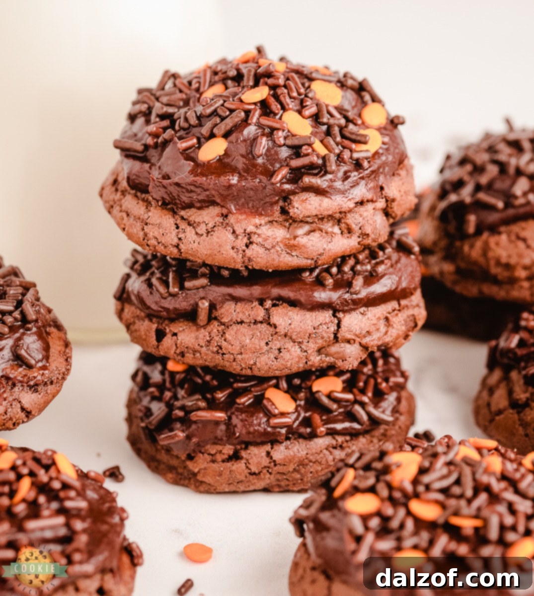 Stack of festive Halloween brownie cookies