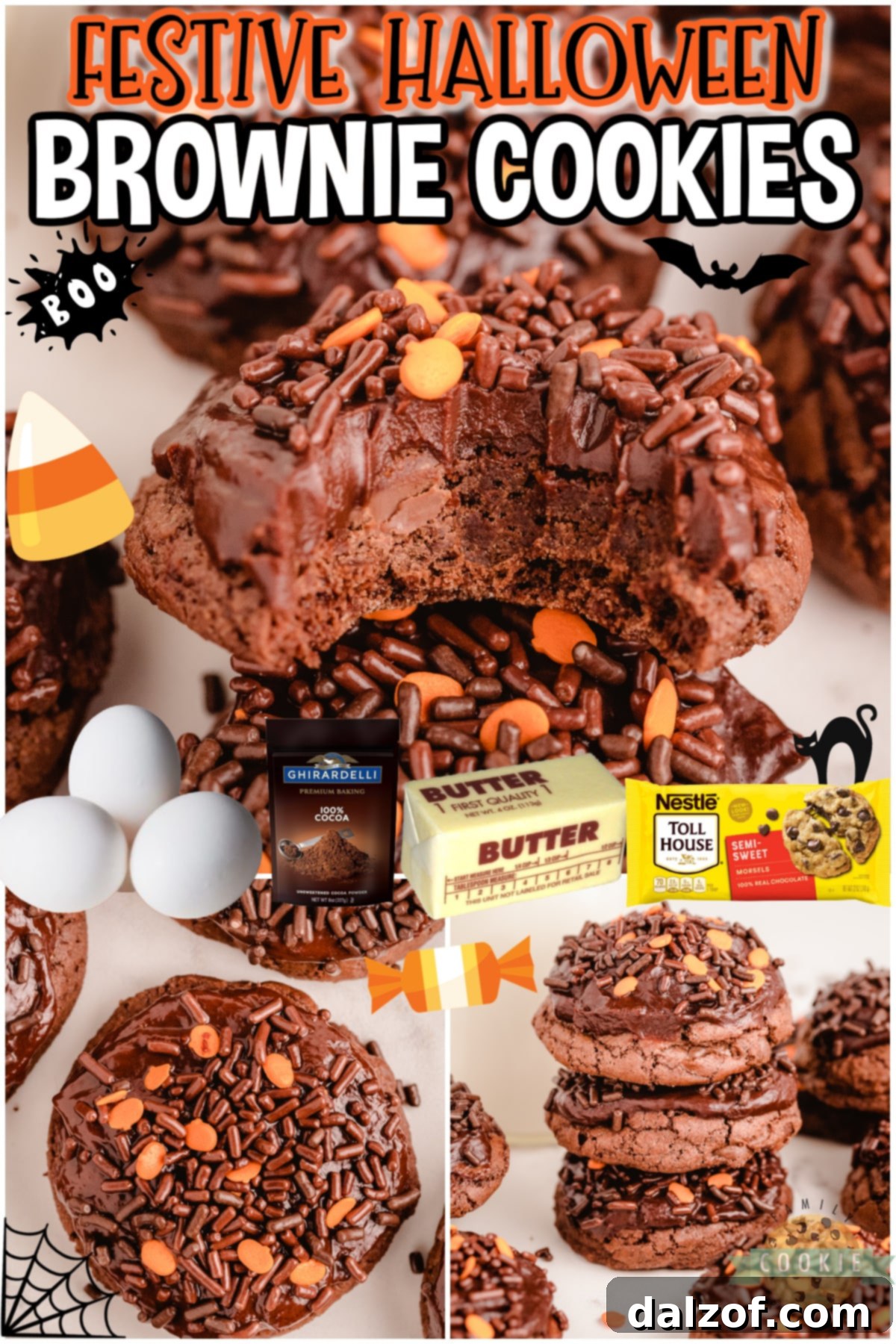 Halloween Brownie Cookies with decadent chocolate icing and festive sprinkles