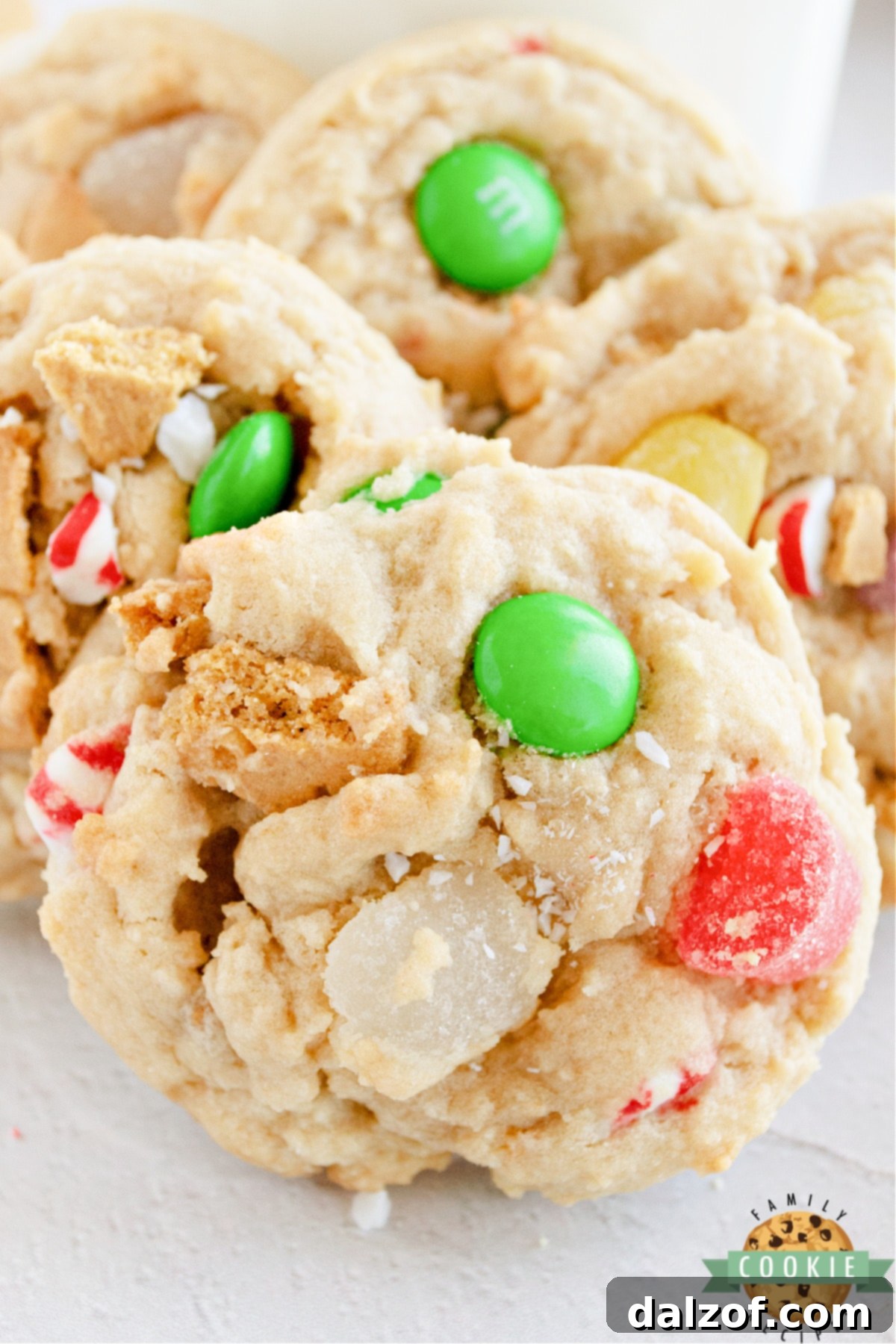 Gingerbread House Cookies made with gingerbread cookies, gum drops, and peppermint candies. If you can use it to decorate a gingerbread house with, you can put it in these cookies!