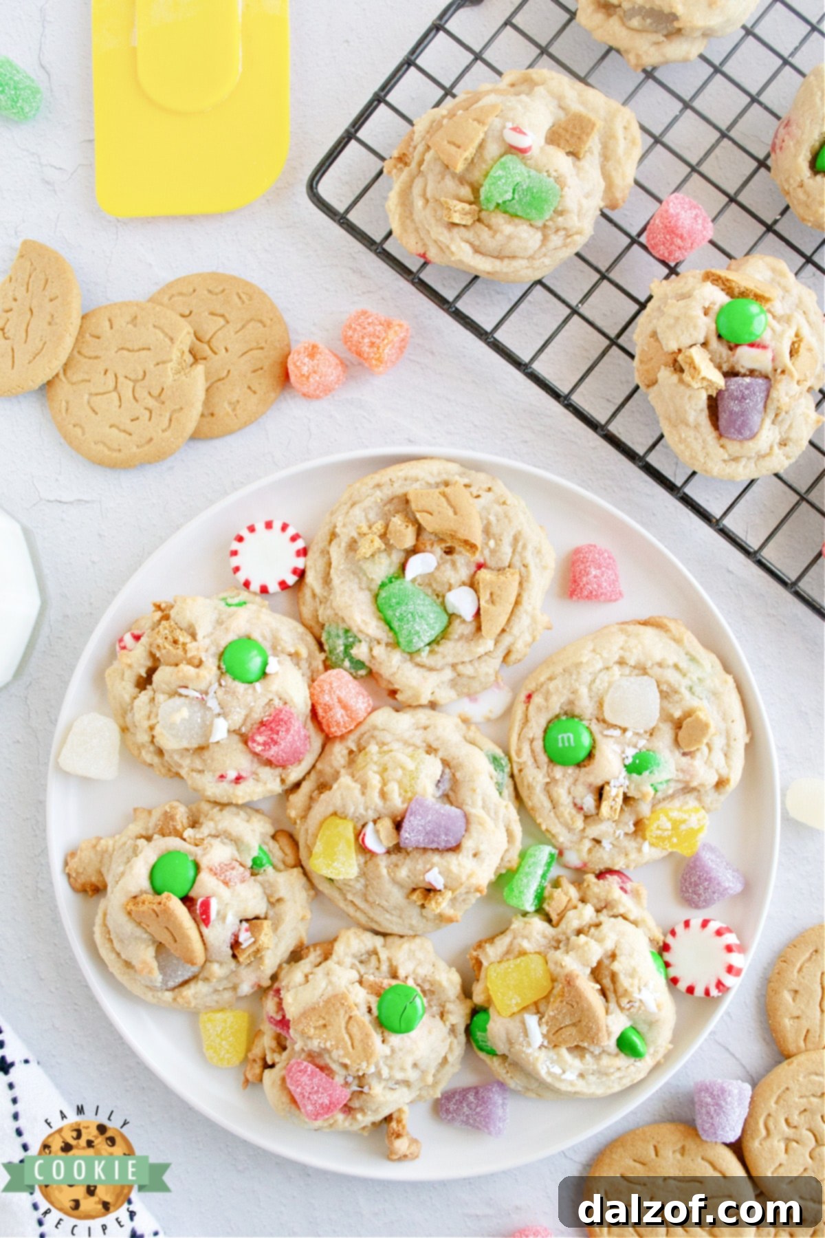 Holiday cookies made with assorted candies
