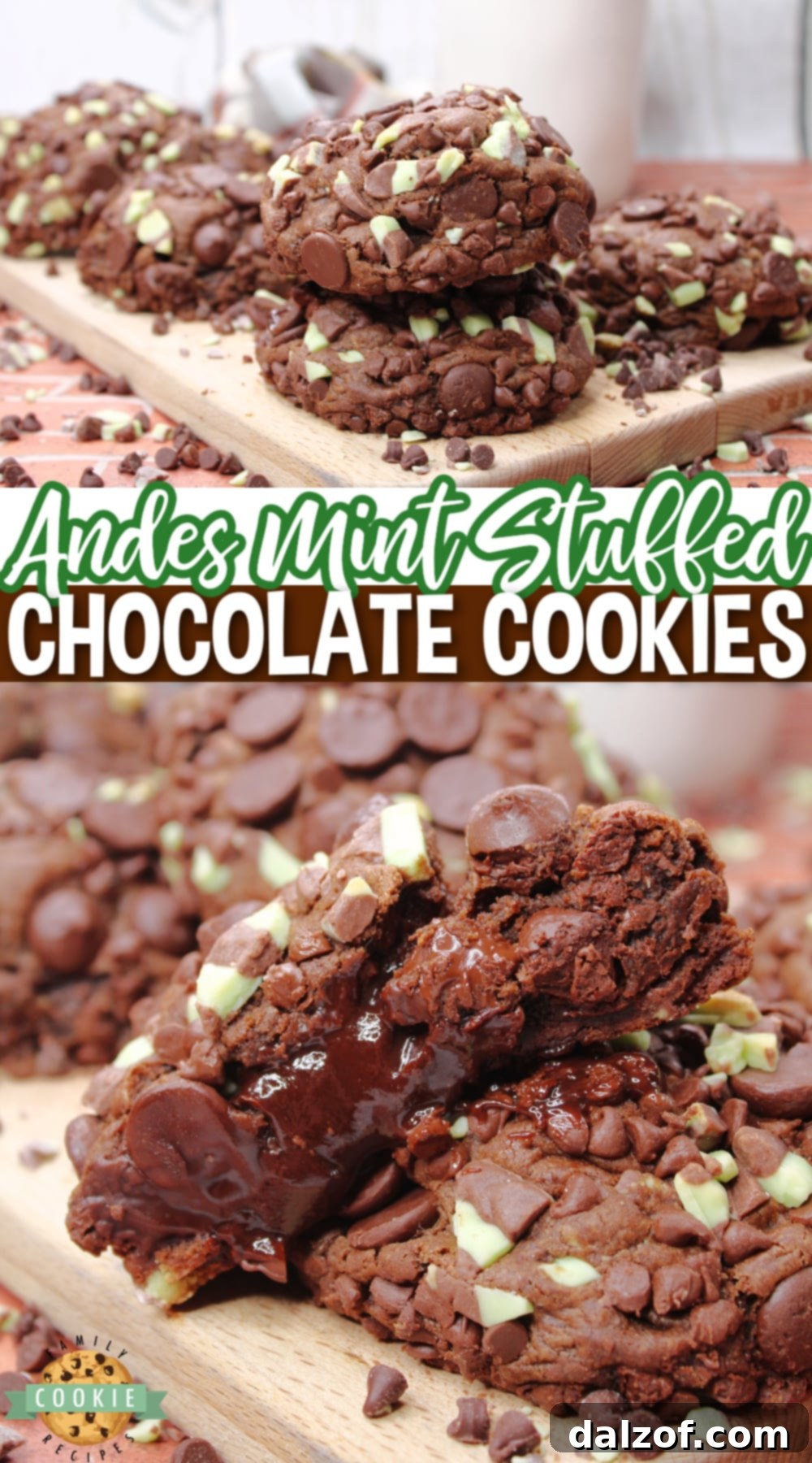 Andes Mint Stuffed Chocolate Cookies are rich chocolate mint cookies that are filled with chocolate ganache and a grasshopper cookie in the middle. Tons of mint flavor in this amazing chocolate cookie recipe! 