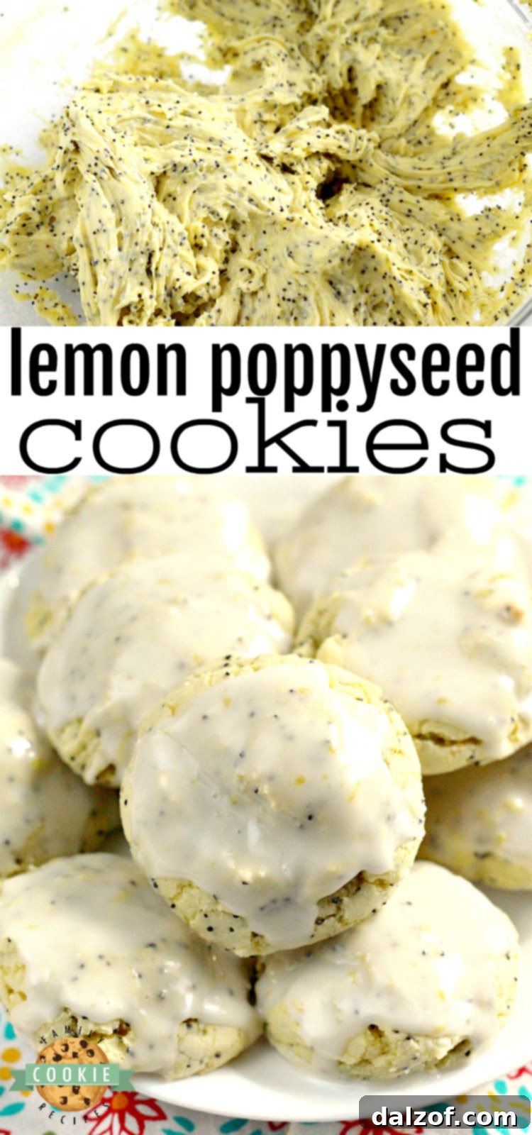 Zesty Lemon Poppy Seed Delights 6 A beautifully arranged stack of perfectly glazed Lemon Poppyseed Cookies on a cooling rack, ready for serving