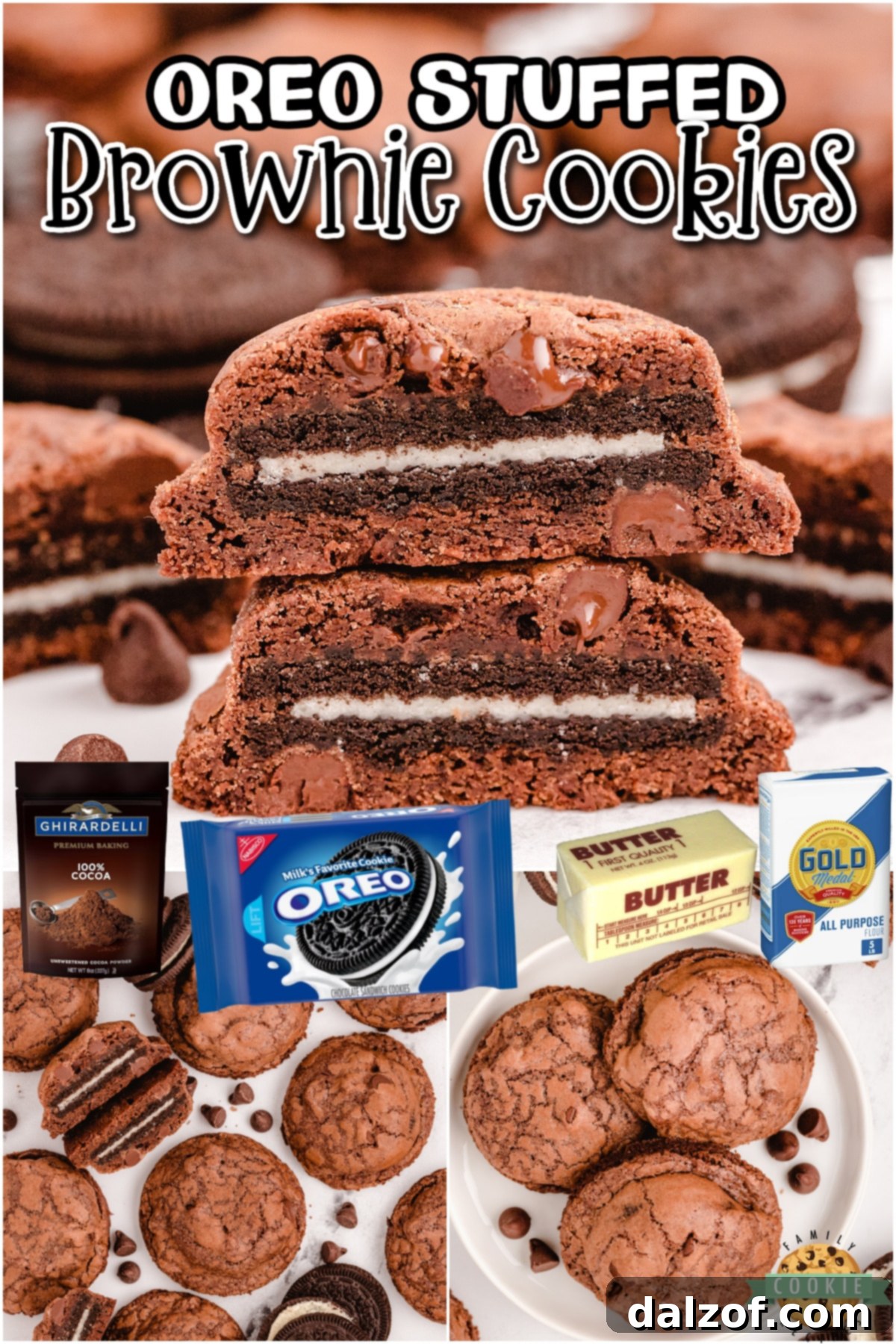 Delicious Oreo Stuffed Brownie Cookies fresh from the oven, showcasing their crackled tops