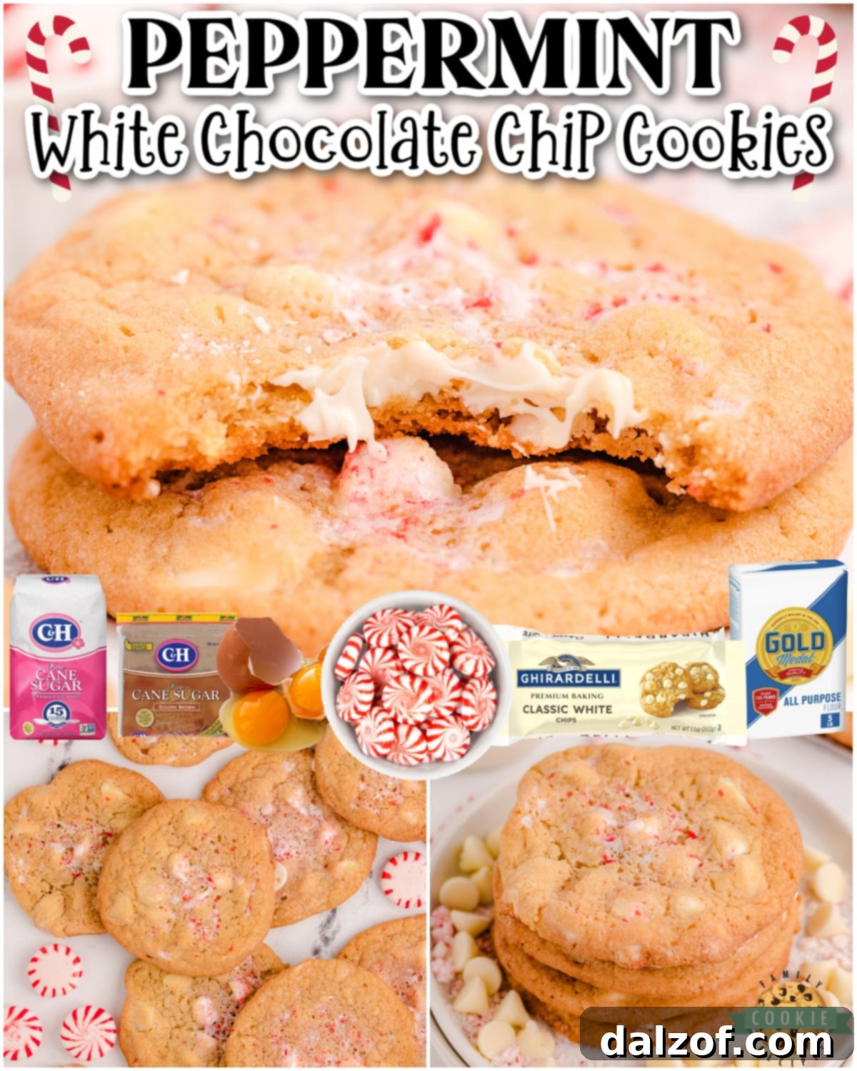 Peppermint White Chocolate Chip Cookies are chewy, buttery cookies with fantastic holiday flavor! Peppermint cookies sweetened with white chocolate chips, perfect for Santa!