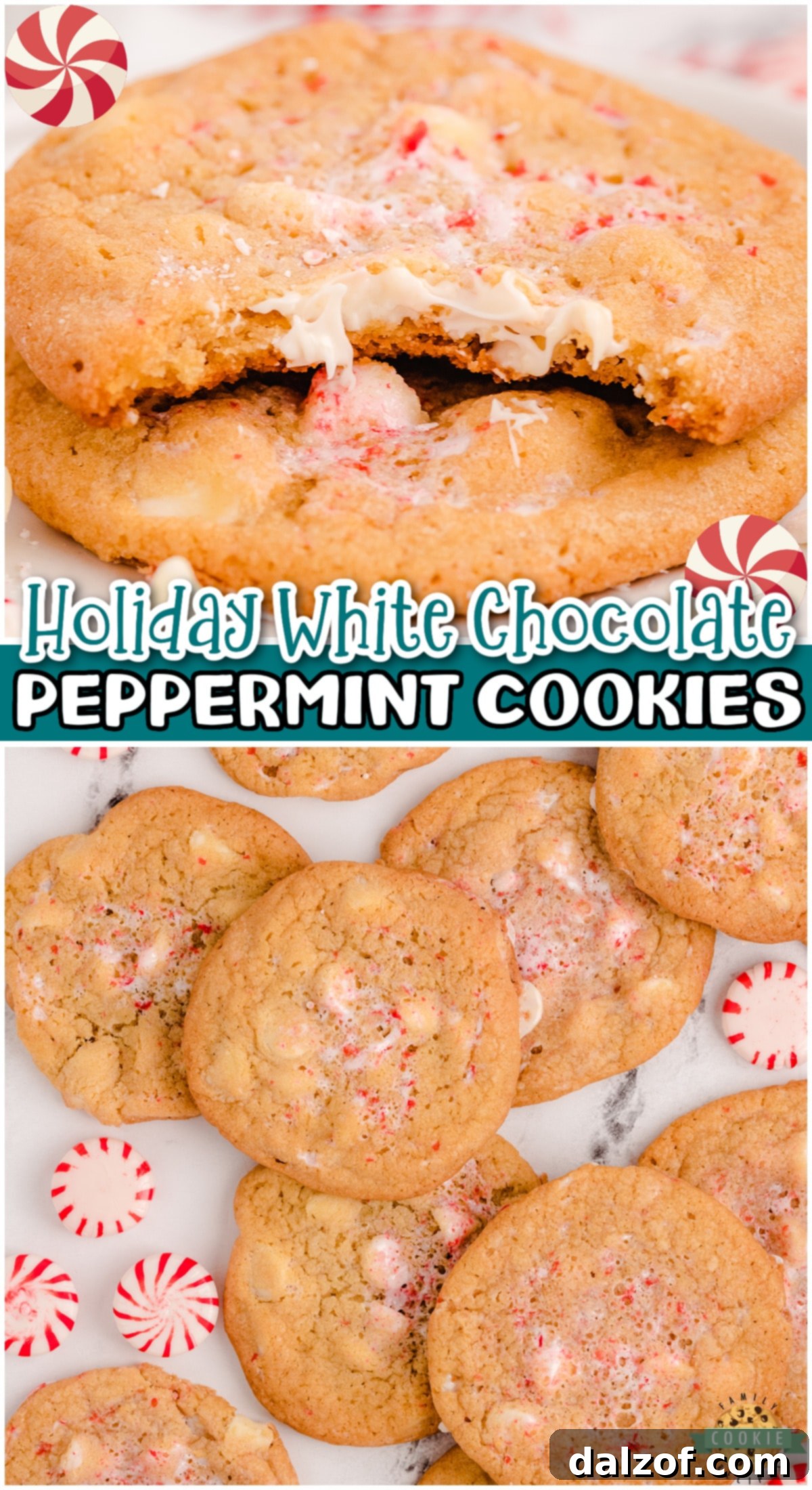 A festive collage featuring Peppermint White Chocolate Chip Cookies, emphasizing their chewy, buttery texture and holiday flavor, perfect for Santa.