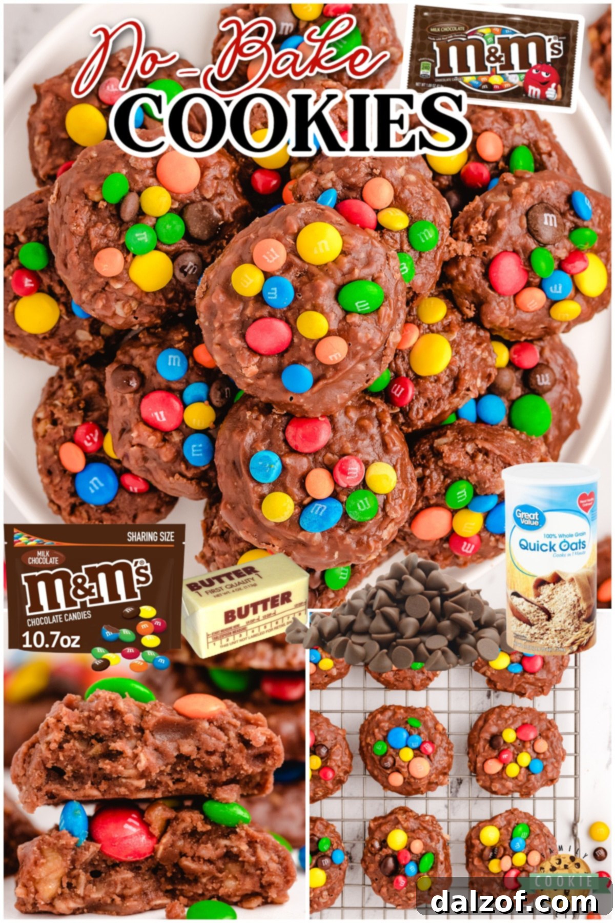 No Bake M&M Cookies are loaded with chocolate, oats, coconut & topped with M&M candies! These easy no-bake cookies are so simple to make and they have the best flavor!
