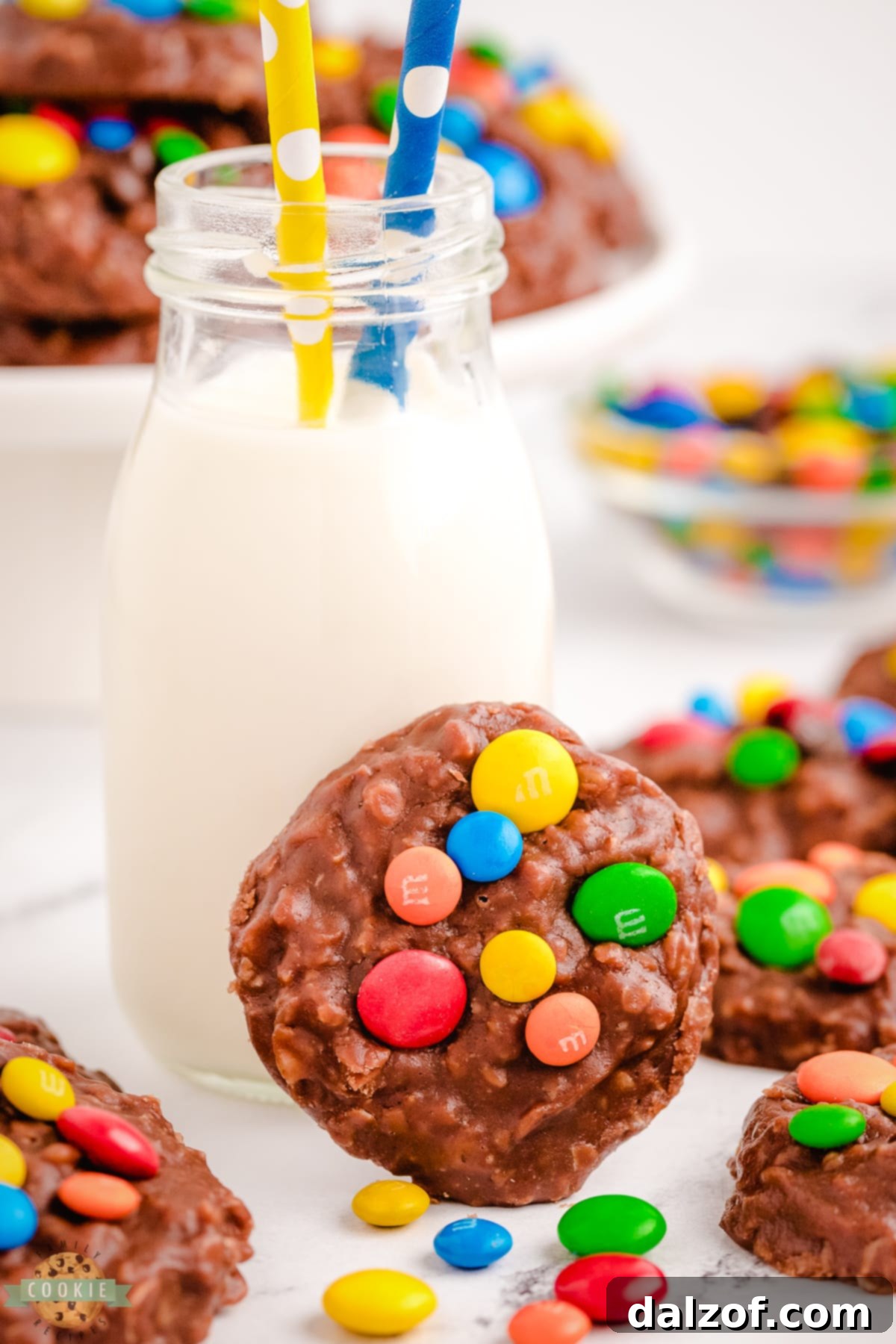 no bake M& cookies with milk