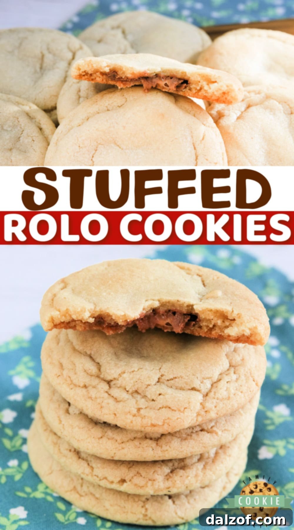 A beautifully presented plate of Stuffed Rolo Cookies, artfully arranged and ready to be served as a delightful dessert.