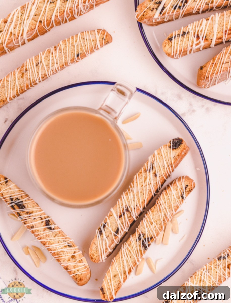 Cherry biscotti with a cup of hot coffee