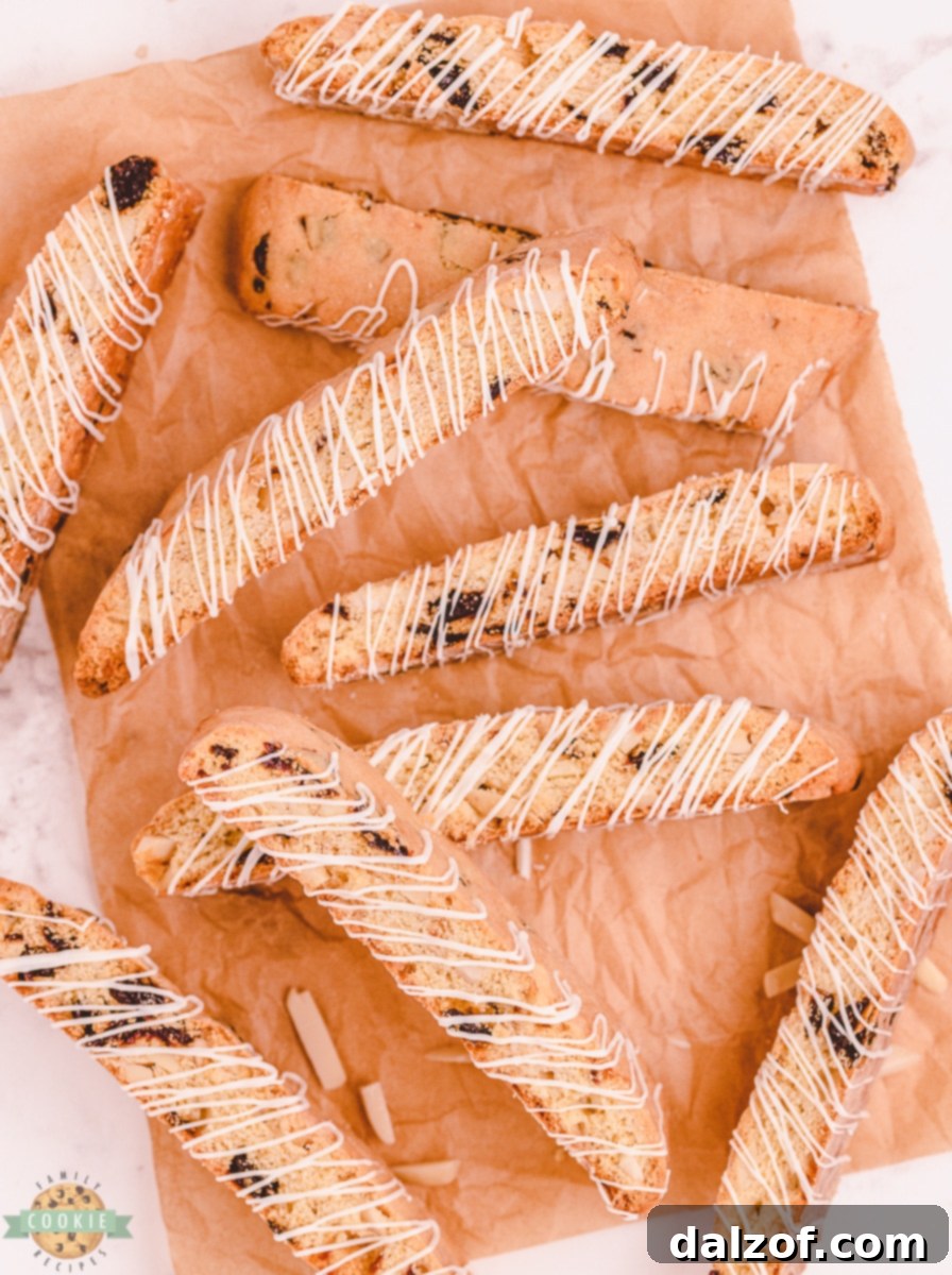 Baked biscotti on parchment paper on a baking sheet