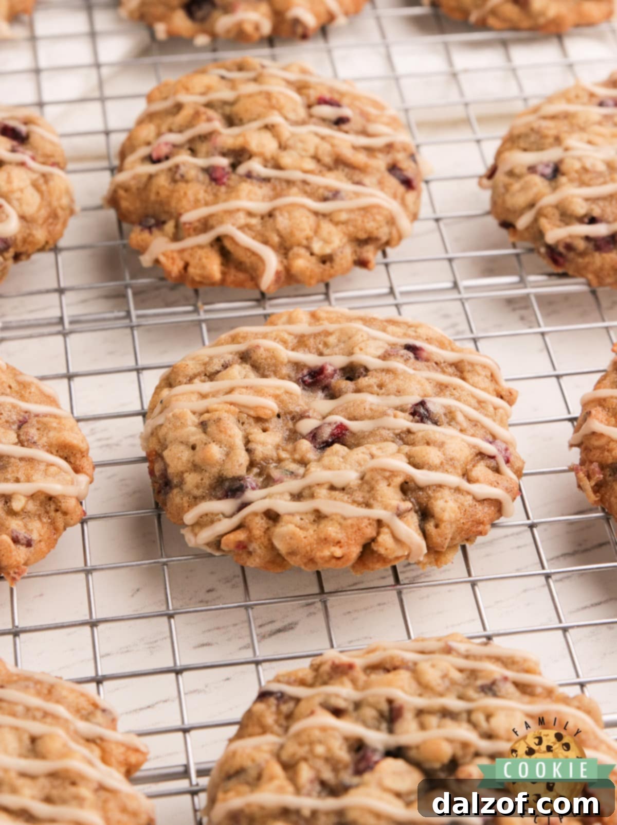 Close-up of a stack of glazed oatmeal cookies