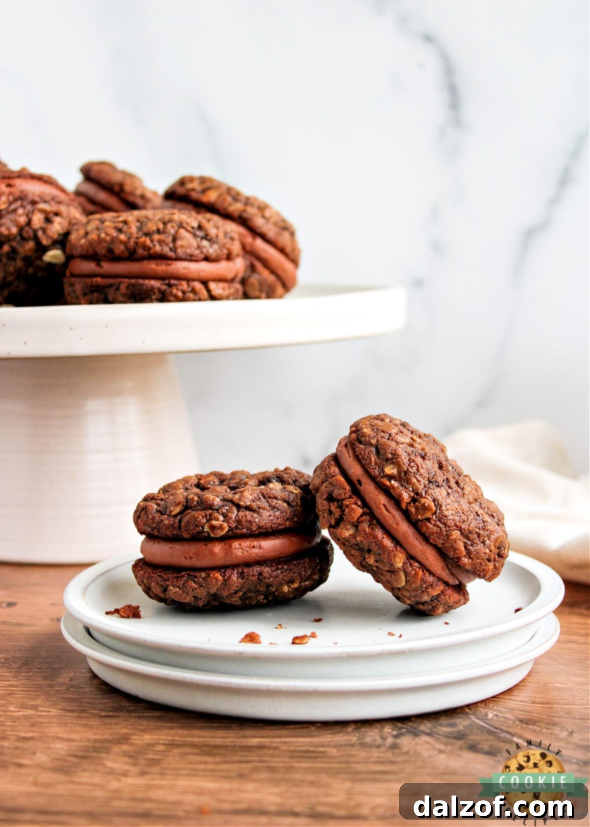 Decadent Chocolate Oatmeal Cream Pies 5 A selection of freshly made Chocolate Oatmeal Cream Pies, showcasing the creamy filling.