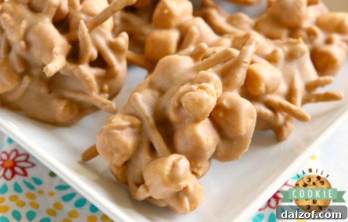 Marshmallow Peanut Butter No Bake Cookies are made with only 4 ingredients - marshmallows, peanut butter, butterscotch chips and chow mein noodles!
